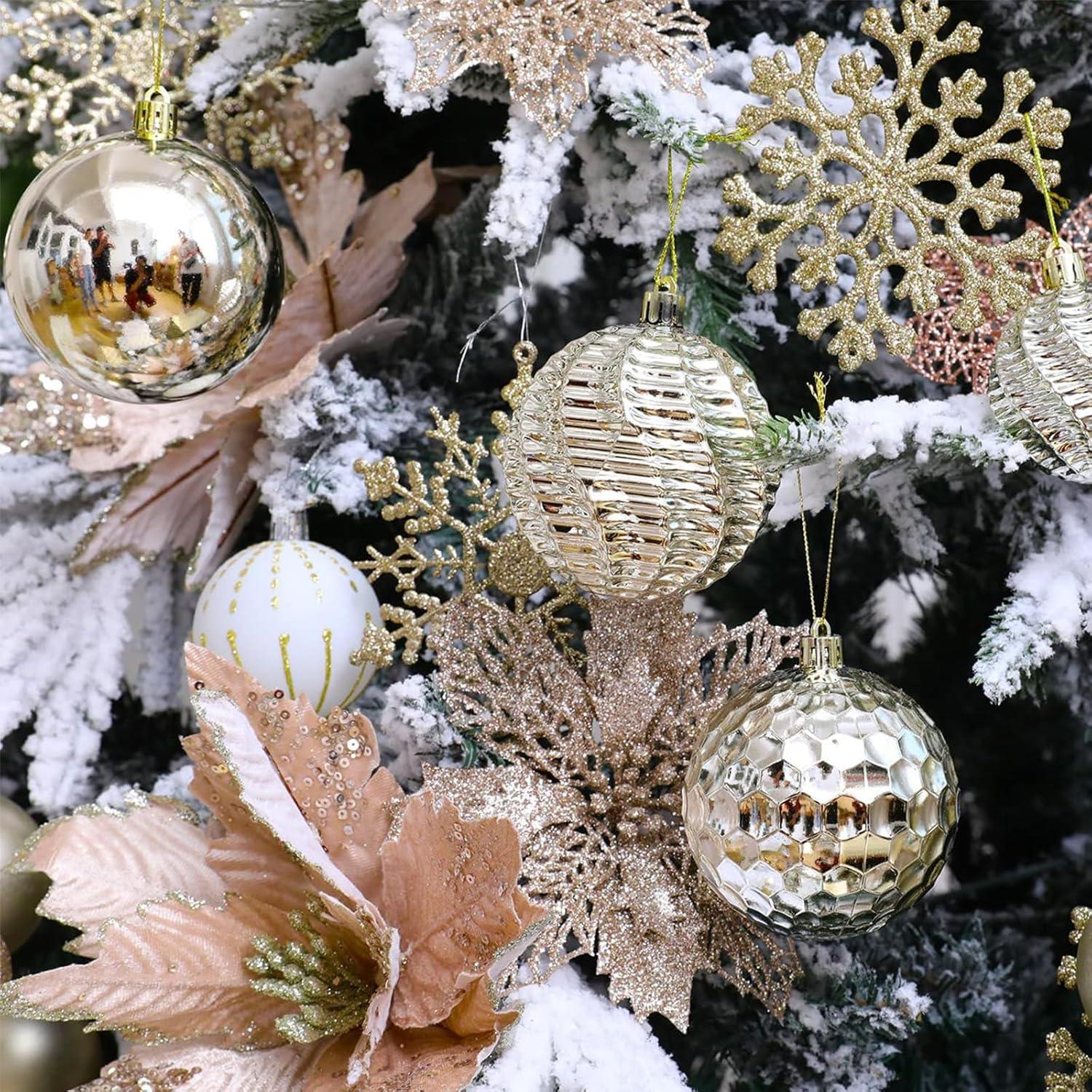 Champagne Gold Shatterproof Plastic Christmas Ornaments Set