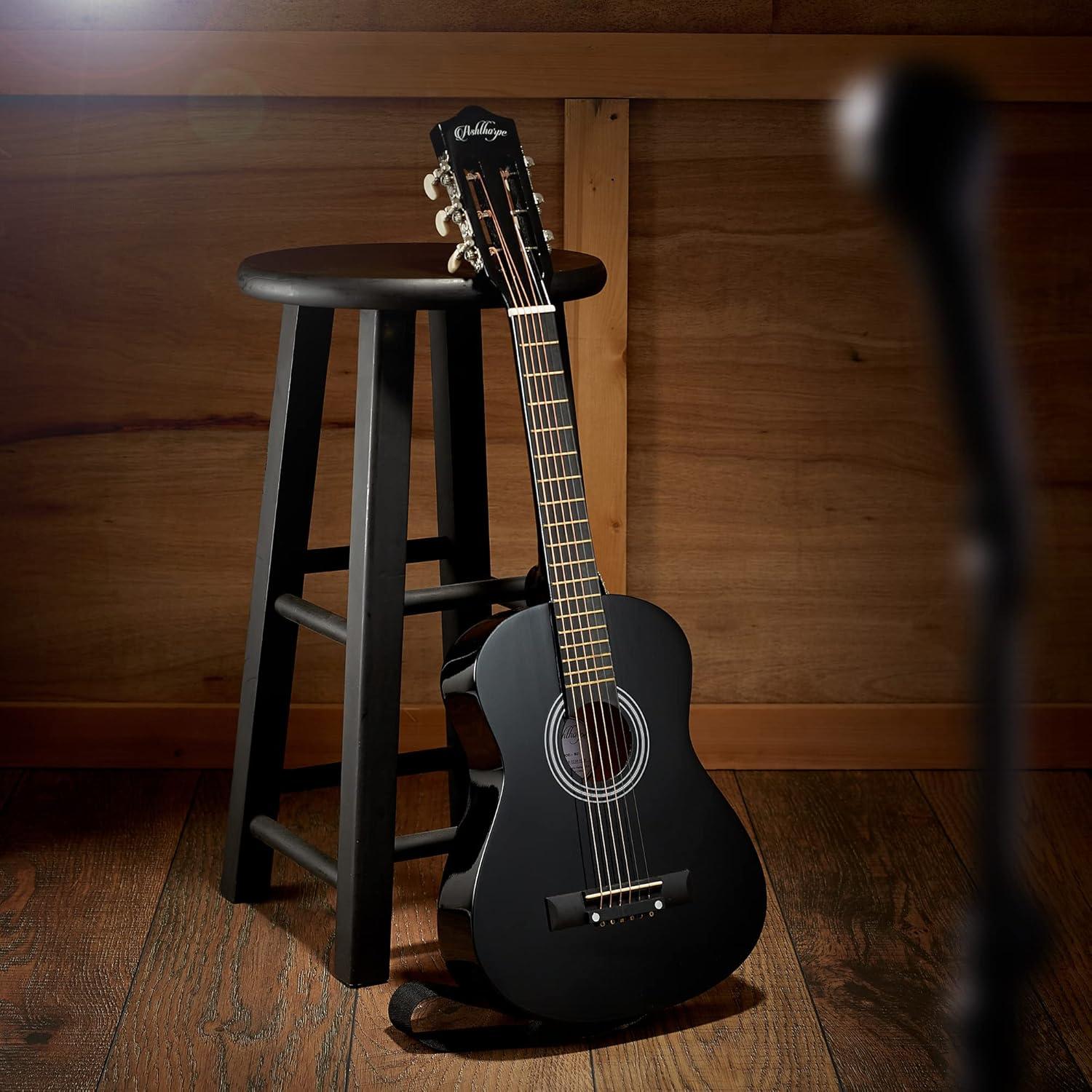 Ashthorpe 30-Inch Beginner Acoustic Guitar - Black, Basic Starter Kit with Gig Bag and Accessories