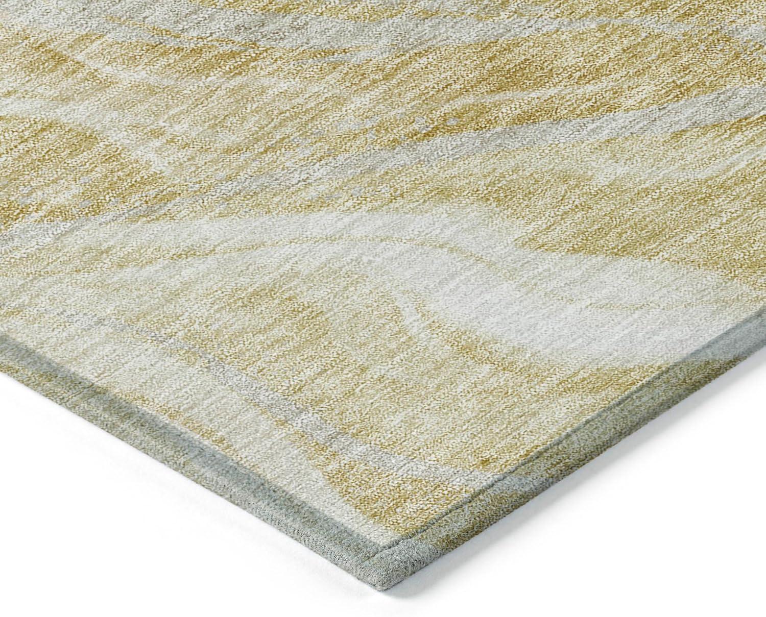 Gold and Beige Rectangular Machine-Washable Indoor/Outdoor Rug