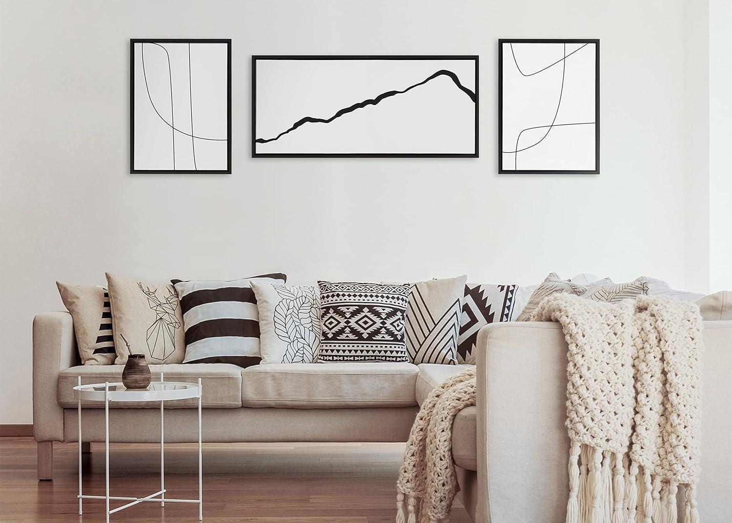 Kate and Laurel Sylvie Elevated Abstract Minimalist Mountain Landscape Framed Canvas Wall Art by The Creative Bunch Studio, 18x40 Black, Minimal Mountainous Landscape Art for Wall