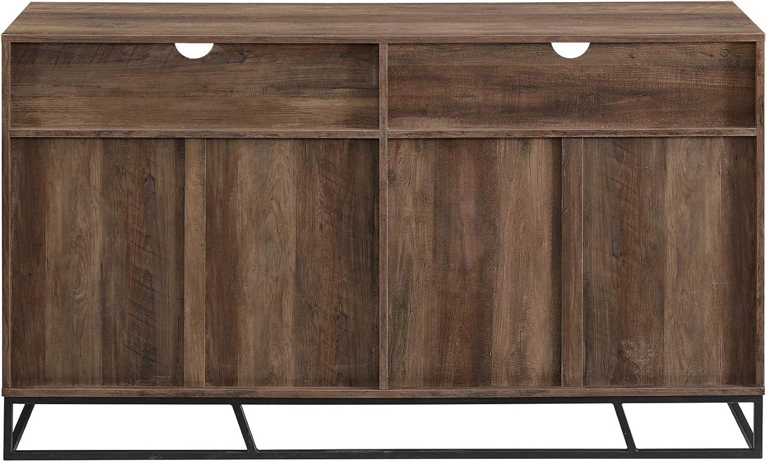 Rustic Oak 58" Angled Door Sideboard with Open Shelf Storage