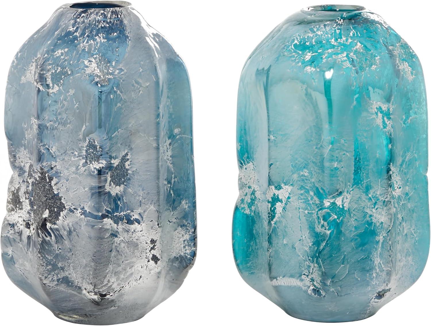 Handmade Blue and Teal Glass Decorative Vases Set