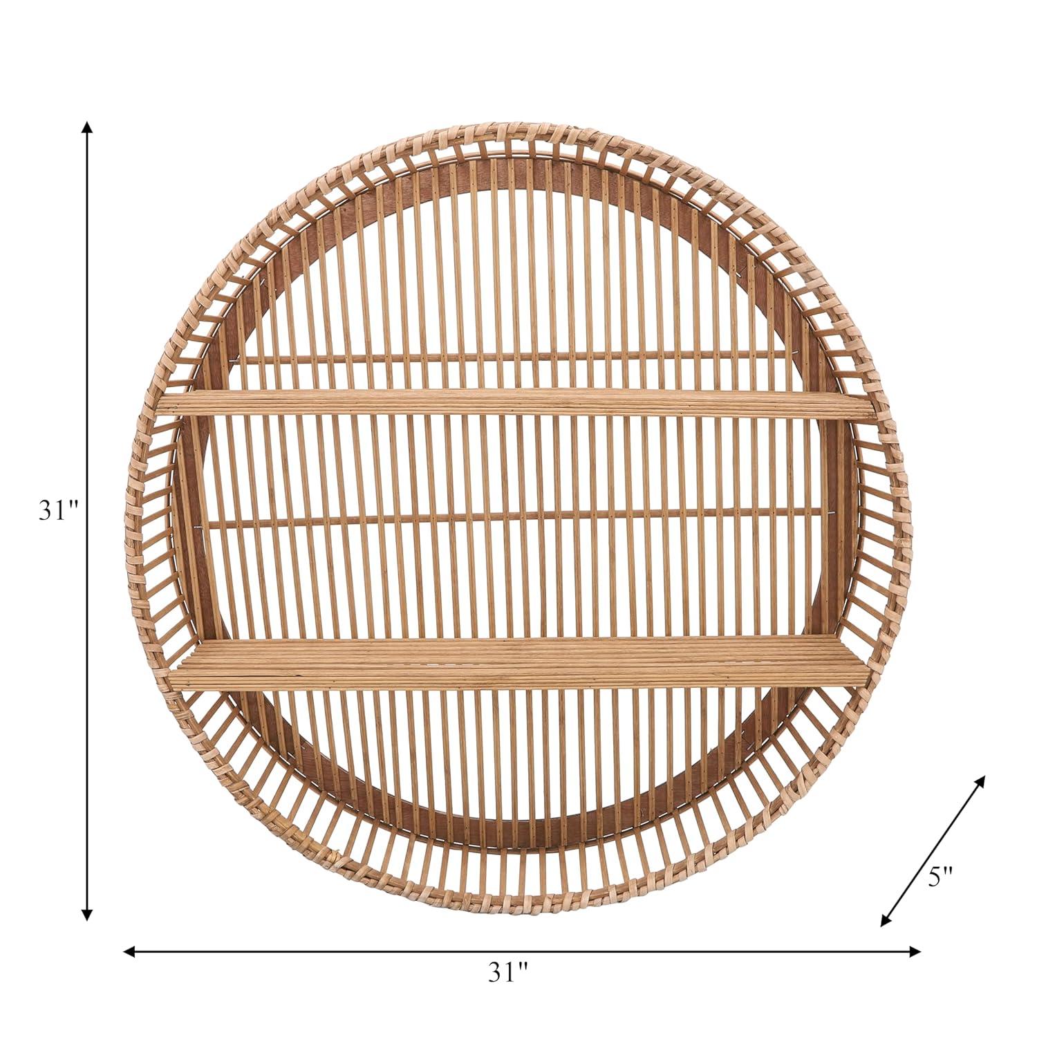 5"Wx31" Diameter, Bamboo Wall Shelf, Natural Finish, Rustic and Decorative Storage Solution for Bedroom, Bathroom,