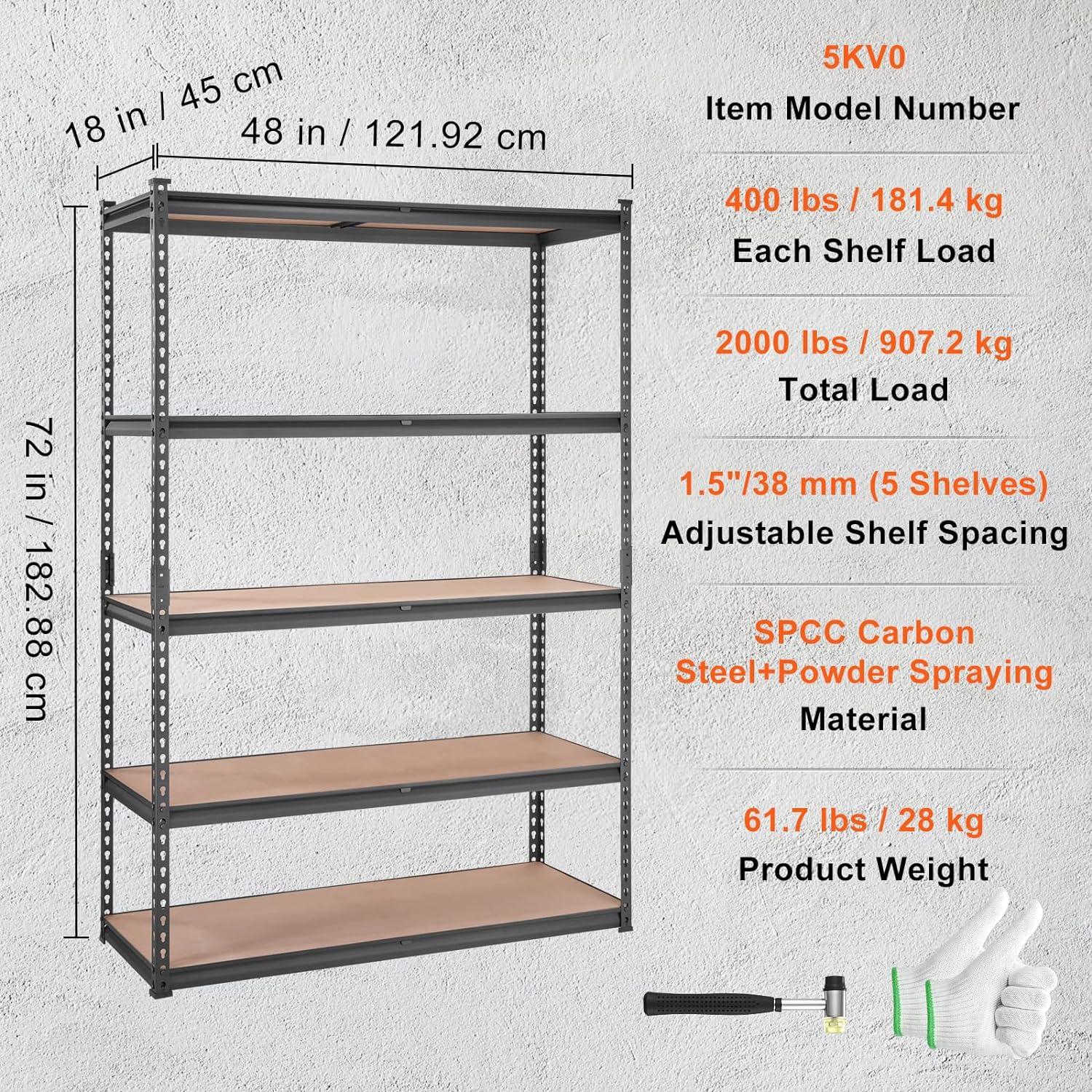 SKYSHALO 2000 lbs Storage Shelving Unit Garage Storage Rack 5-Tier Adjustable Load