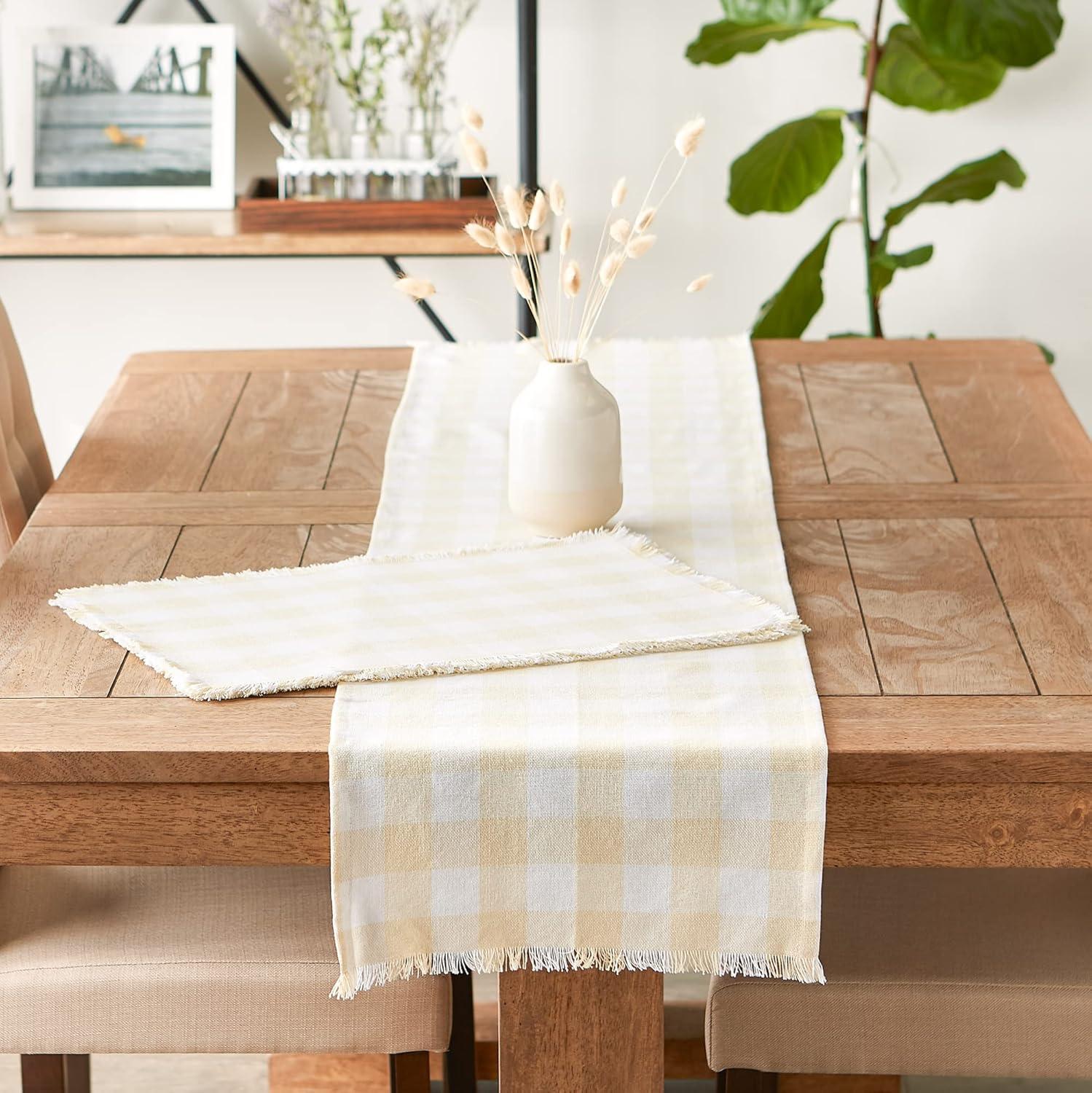 Design Imports Natural Heavyweight Check Fringed Placemat Set/6