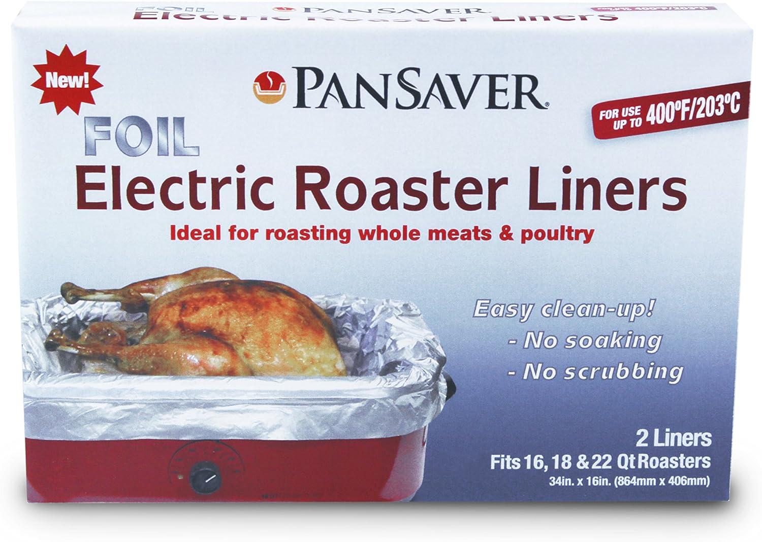 PanSaver Cooking Liners - Disposable Electric Roasting Pan Liners for Instant Cleanup with No Scrubbing - Foil, 2 Count