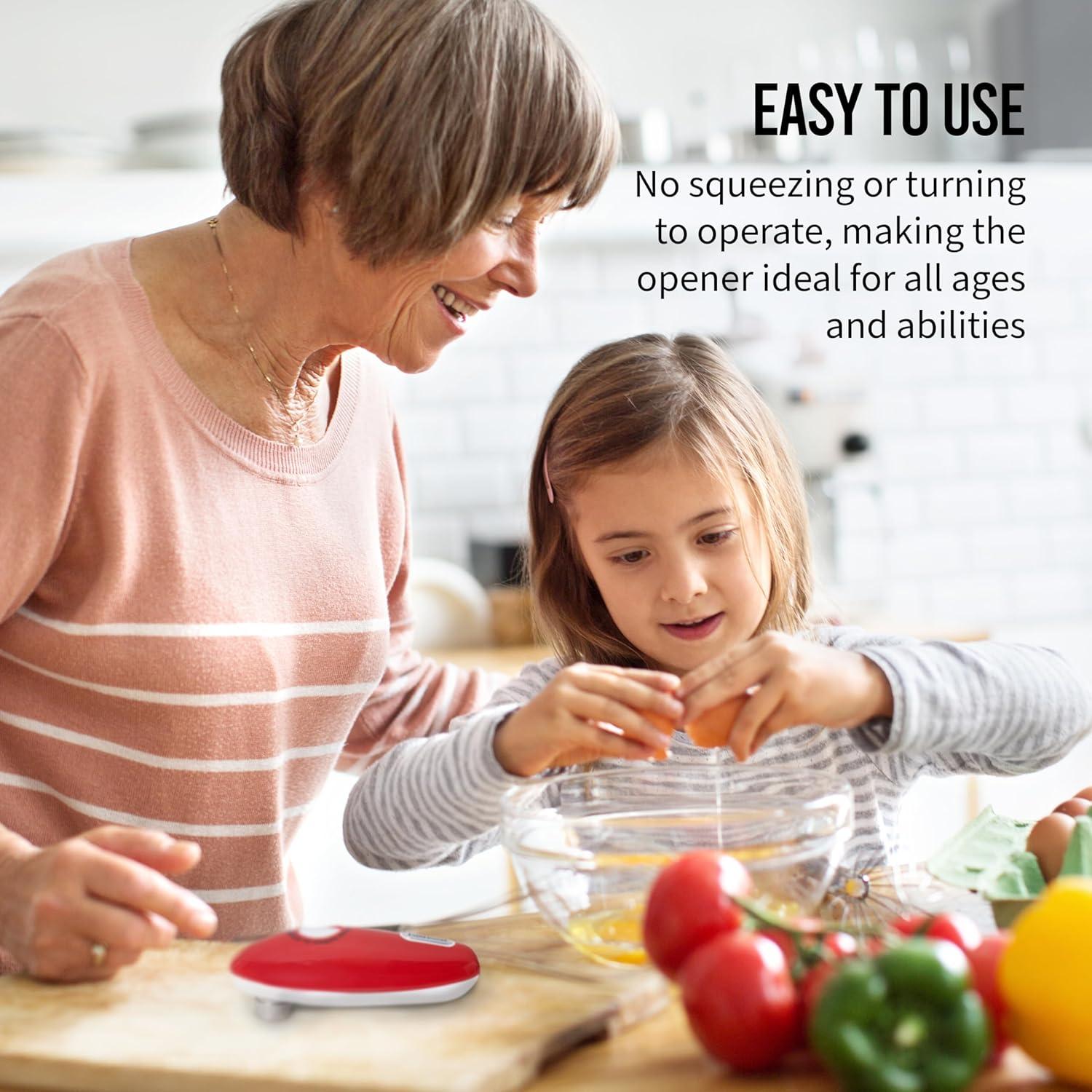 Red and White Hands-Free Automatic Can Opener