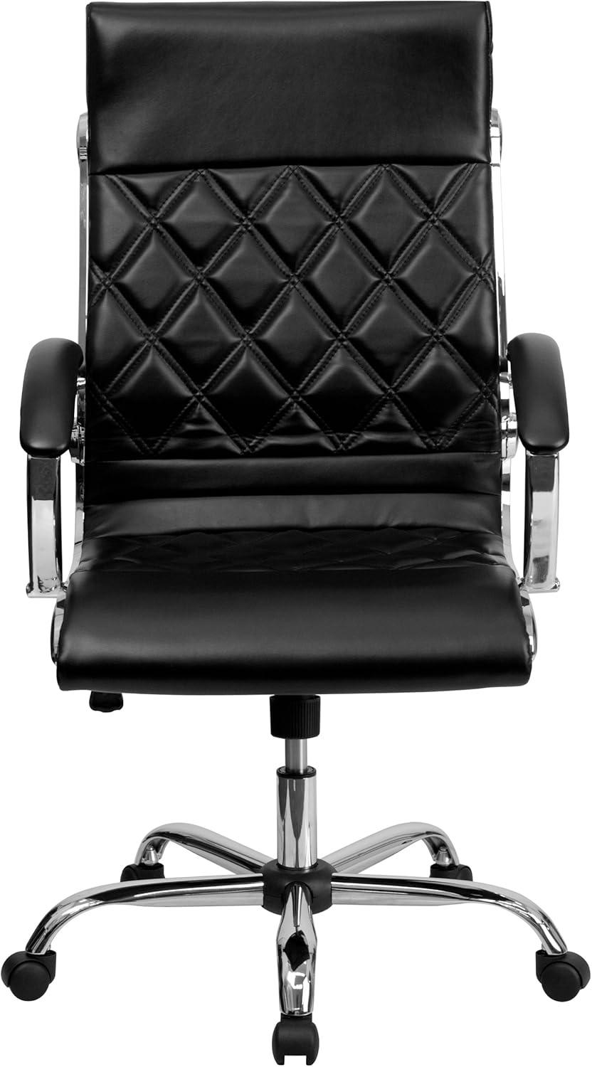 Flash Furniture High Back Designer Quilted LeatherSoft Executive Swivel Office Chair with Chrome Base and Arms