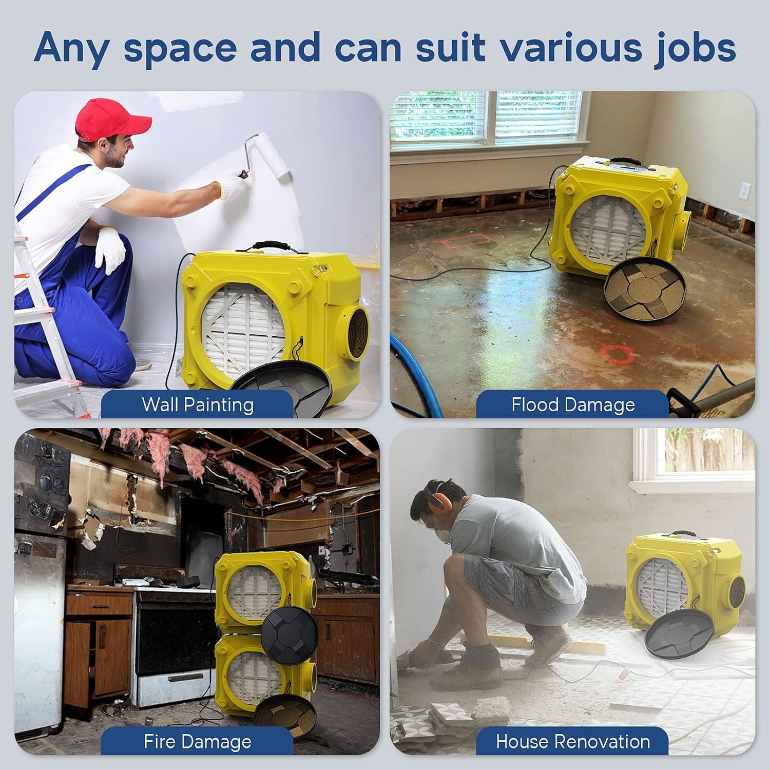 ALORAIR Air Scrubber with 3-Stage Filtration, Stackable Negative Air Machine for Industrial and Commercial Use, Yellow