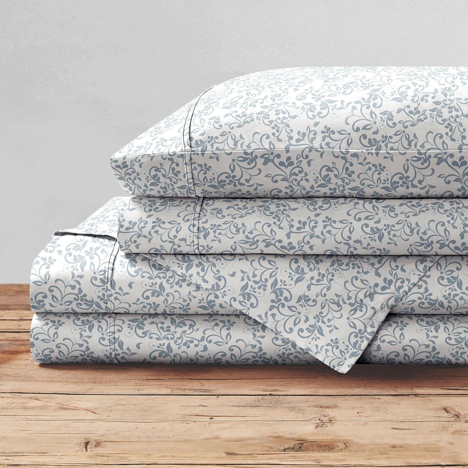 Queen Green Vines Cotton Percale Sheet Set