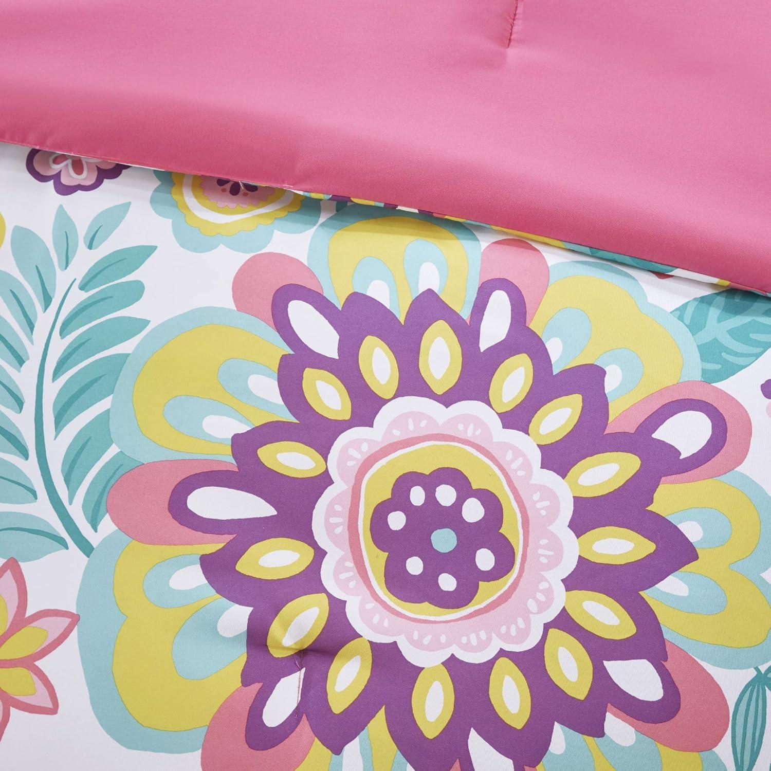 Pink Floral Medallion Twin Microfiber Comforter Set