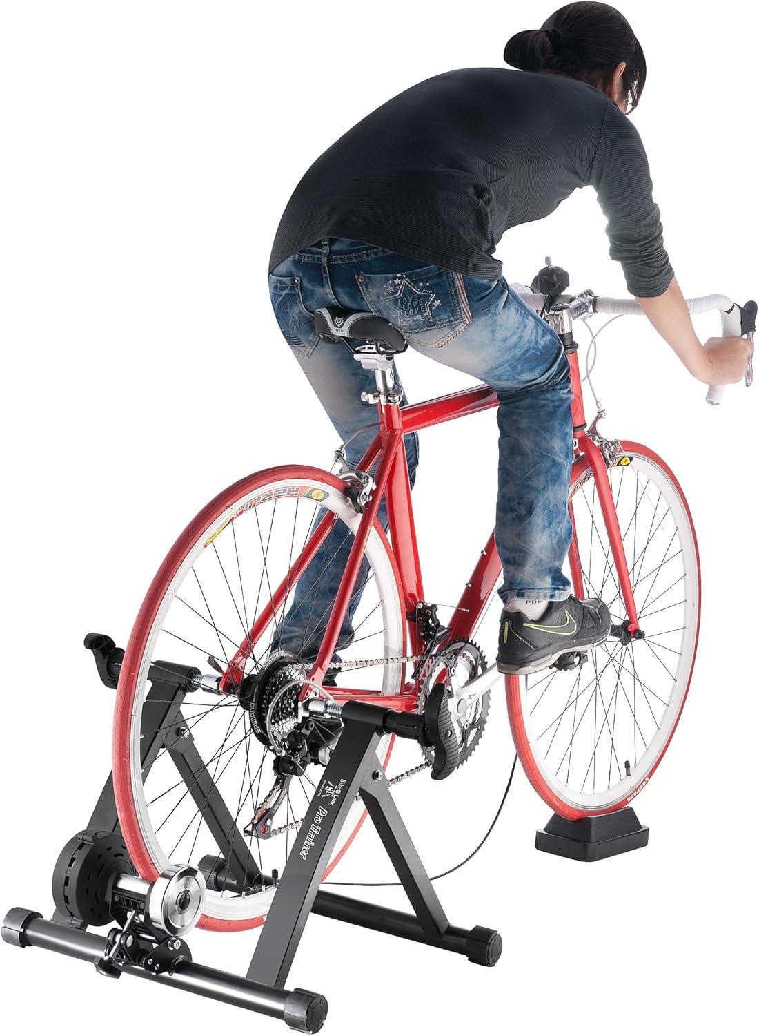 Exercise Bike Trainer - Indoor Bicycle Training Stand With Quiet 5-Level Magnetic Resistance and Front Wheel Riser Block by Bike Lane