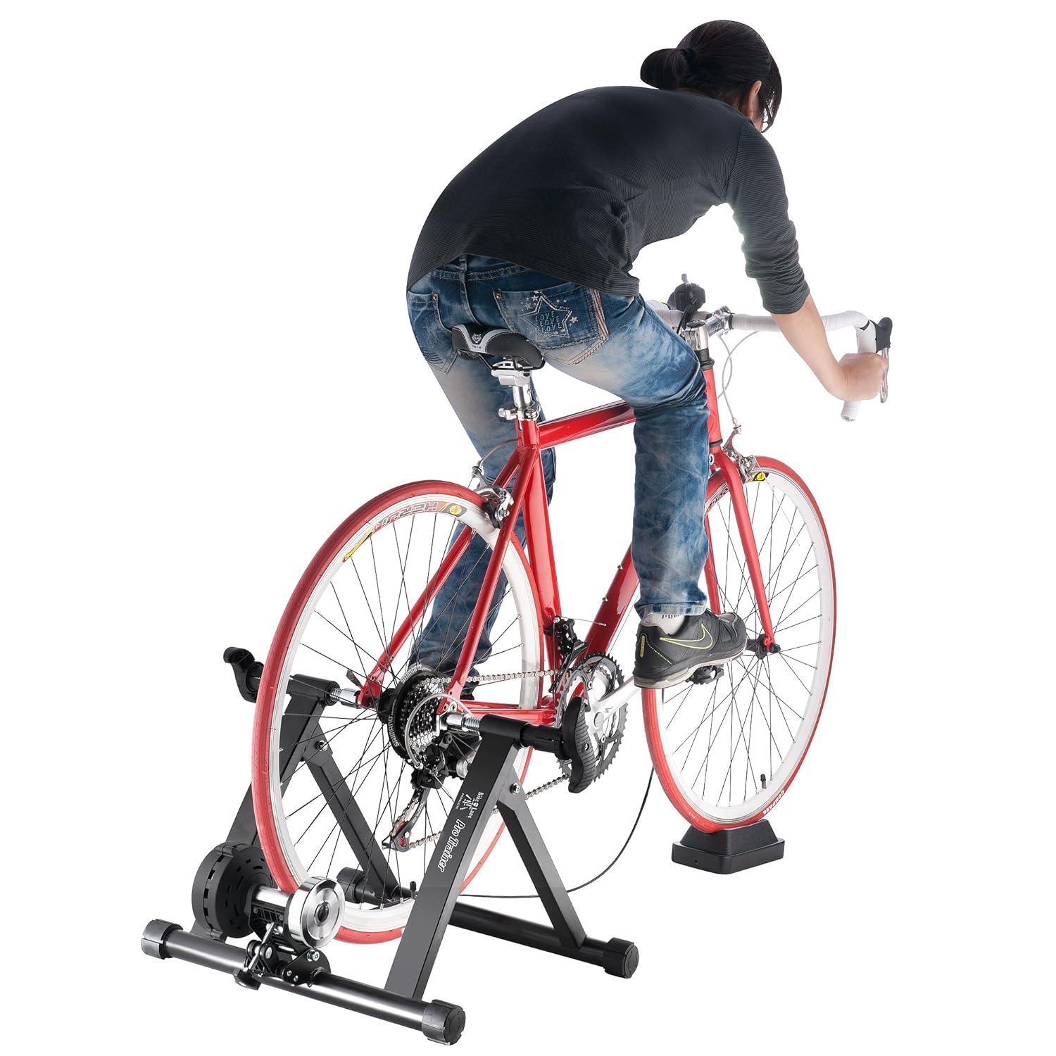 Exercise Bike Trainer - Indoor Bicycle Training Stand With Quiet 5-Level Magnetic Resistance and Front Wheel Riser Block by Bike Lane