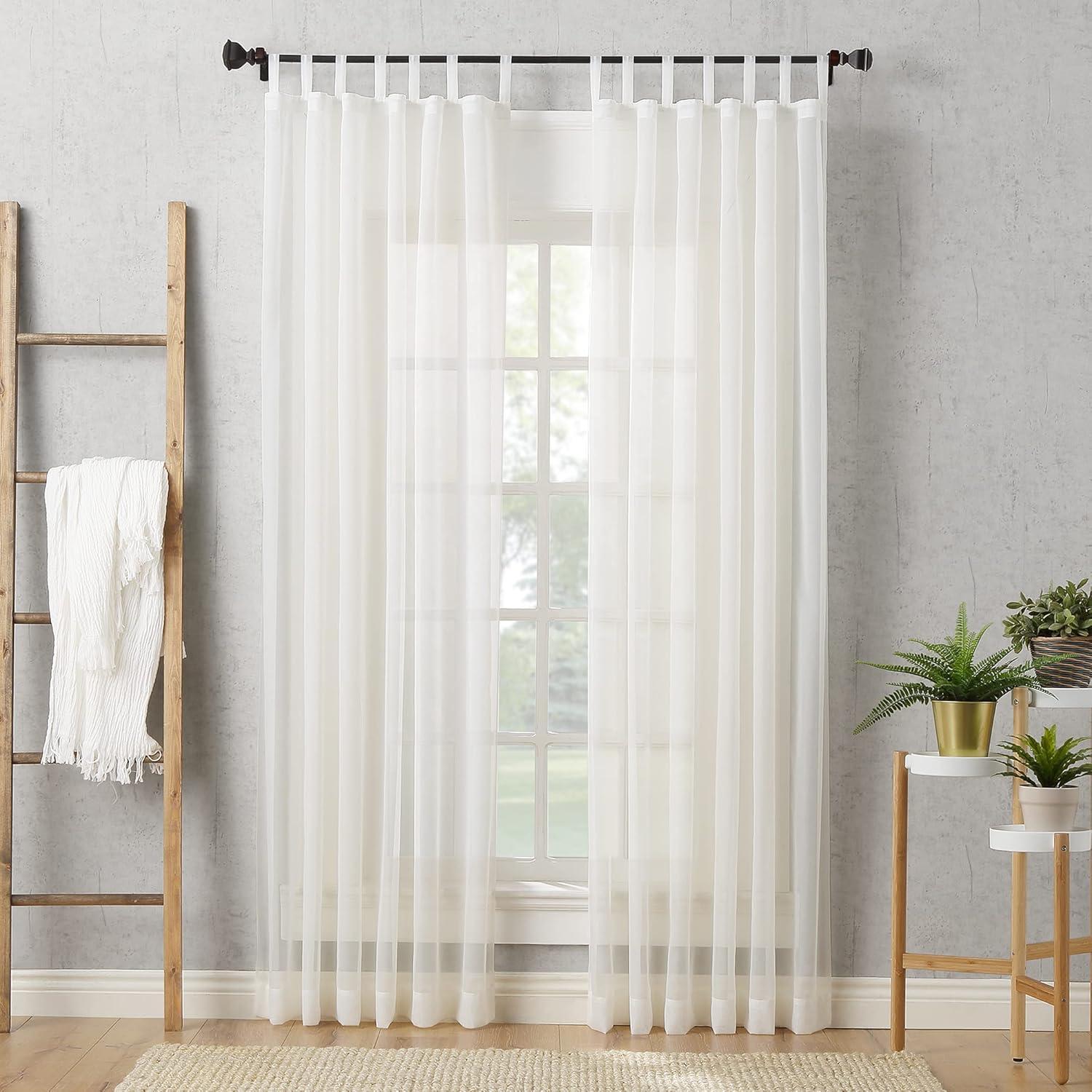 59"x84" No. 918 Sheer Emily Voile Tab Top Curtain Panel Eggshell: Transitional Indoor Polyester Drapery
