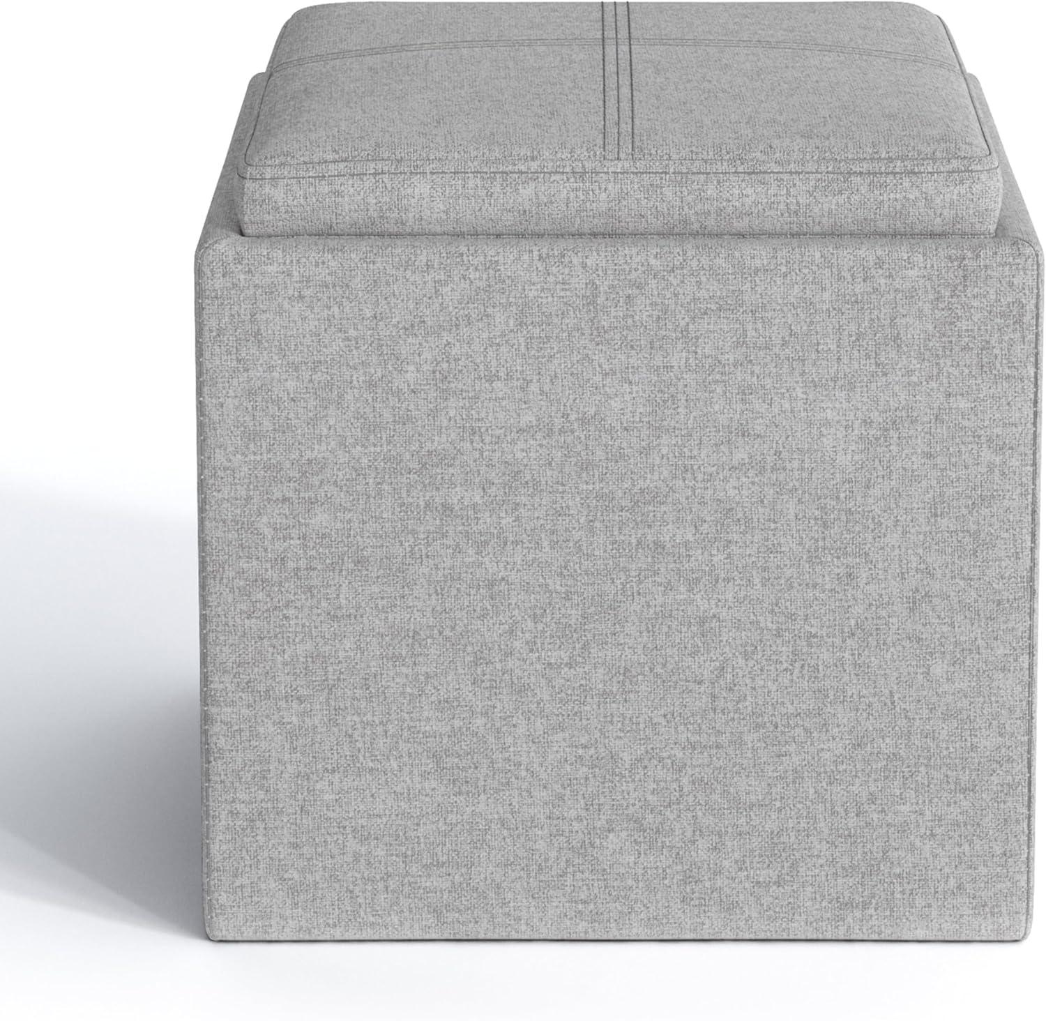 Simpli Home Rockwood Cube Storage Ottoman With Tray In Cloud Grey Linen Look Fabric