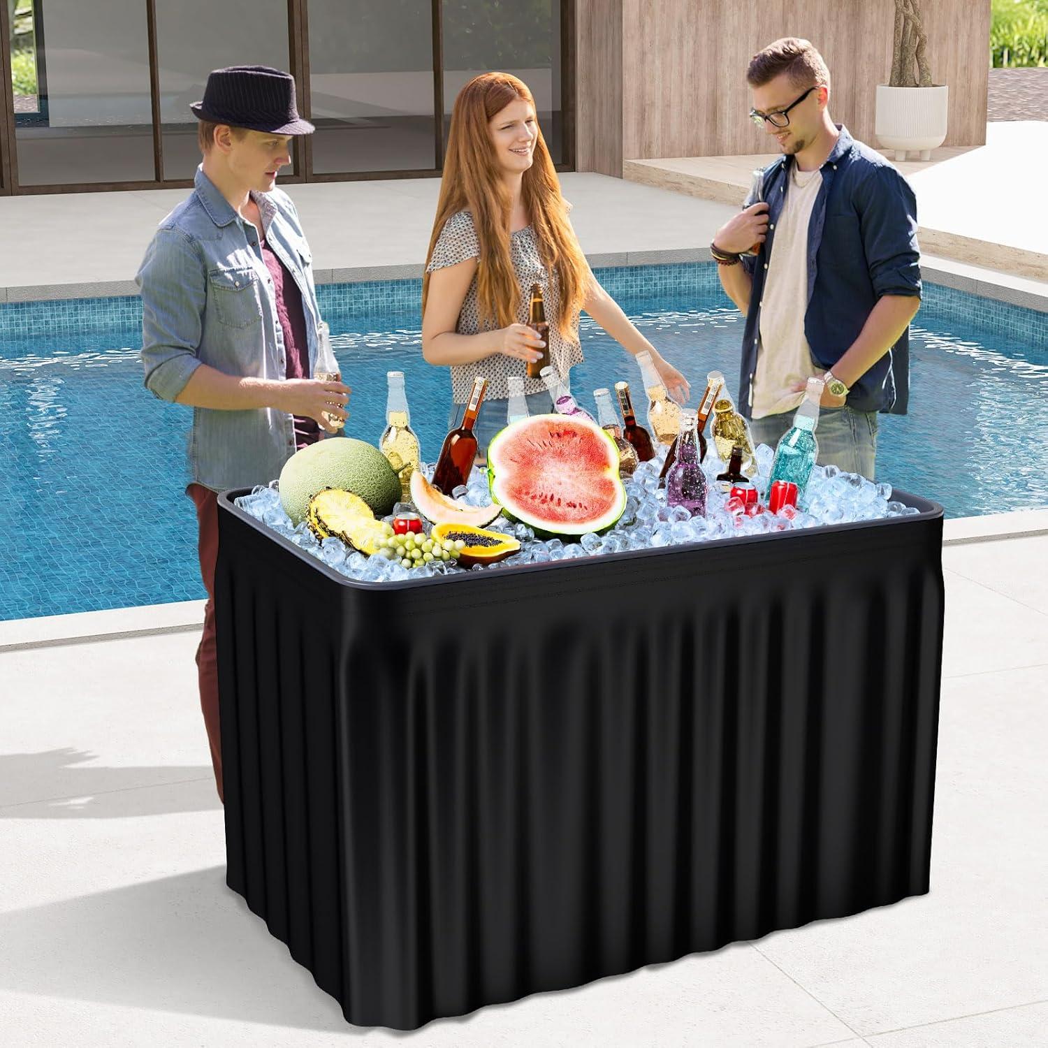 48 in. Black Folding Ice Picnic Table with Removable Matching Skirt
