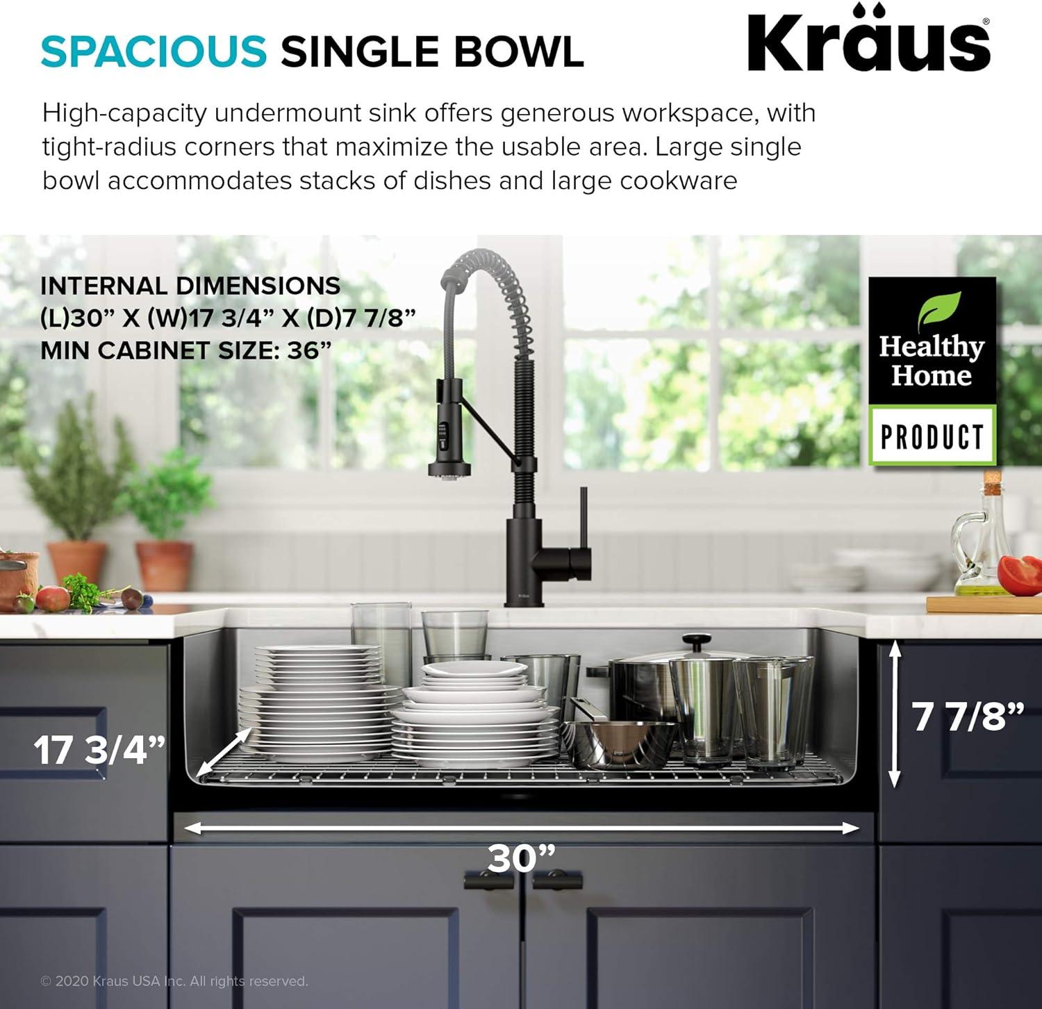 Dex™️ Series KRAUS 32" L Undermount 16 Gauge Stainless Steel Single Bowl Kitchen Sink