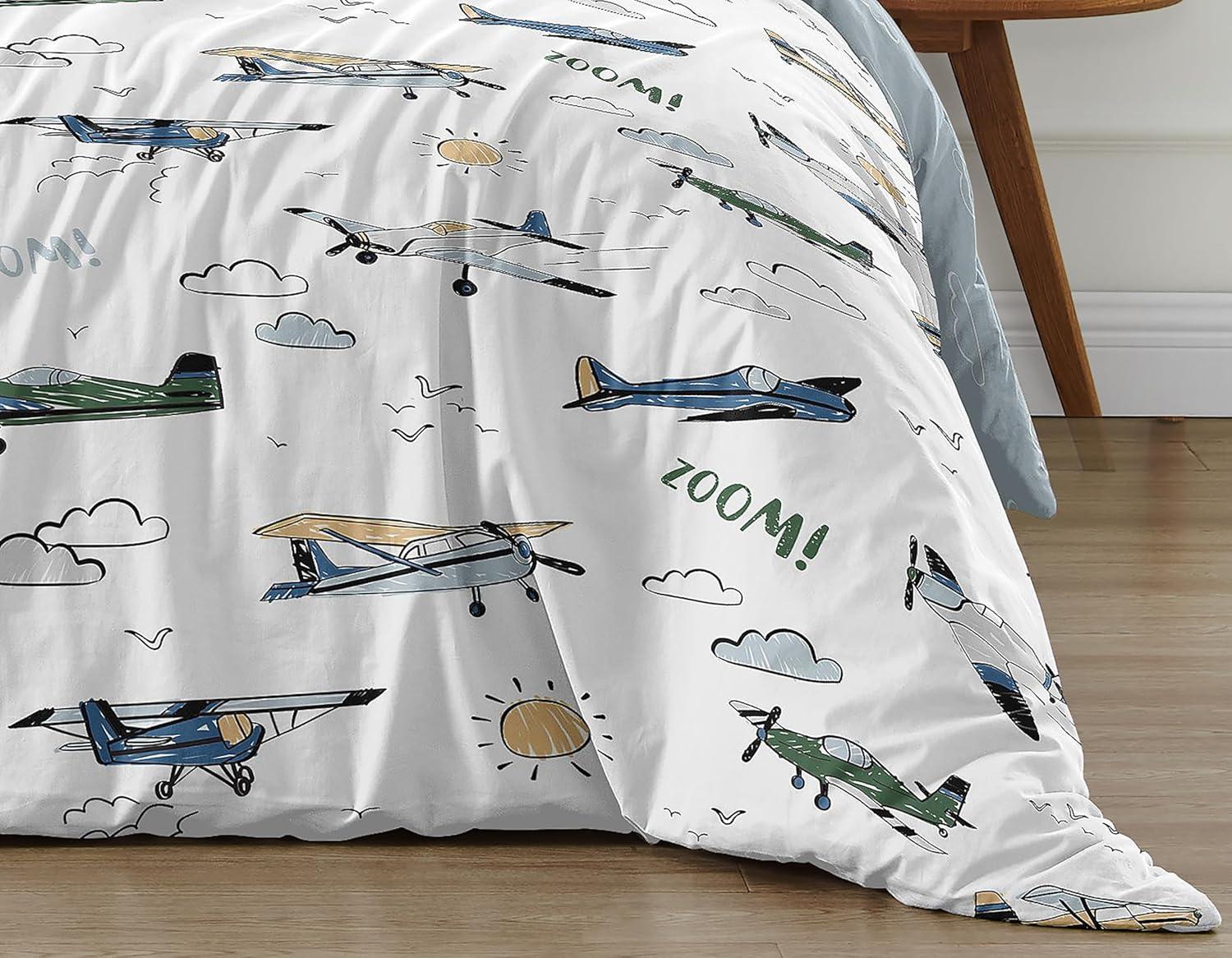 Airplane Green and Blue Twin Comforter Set by Sweet Jojo Designs (Set of 4)