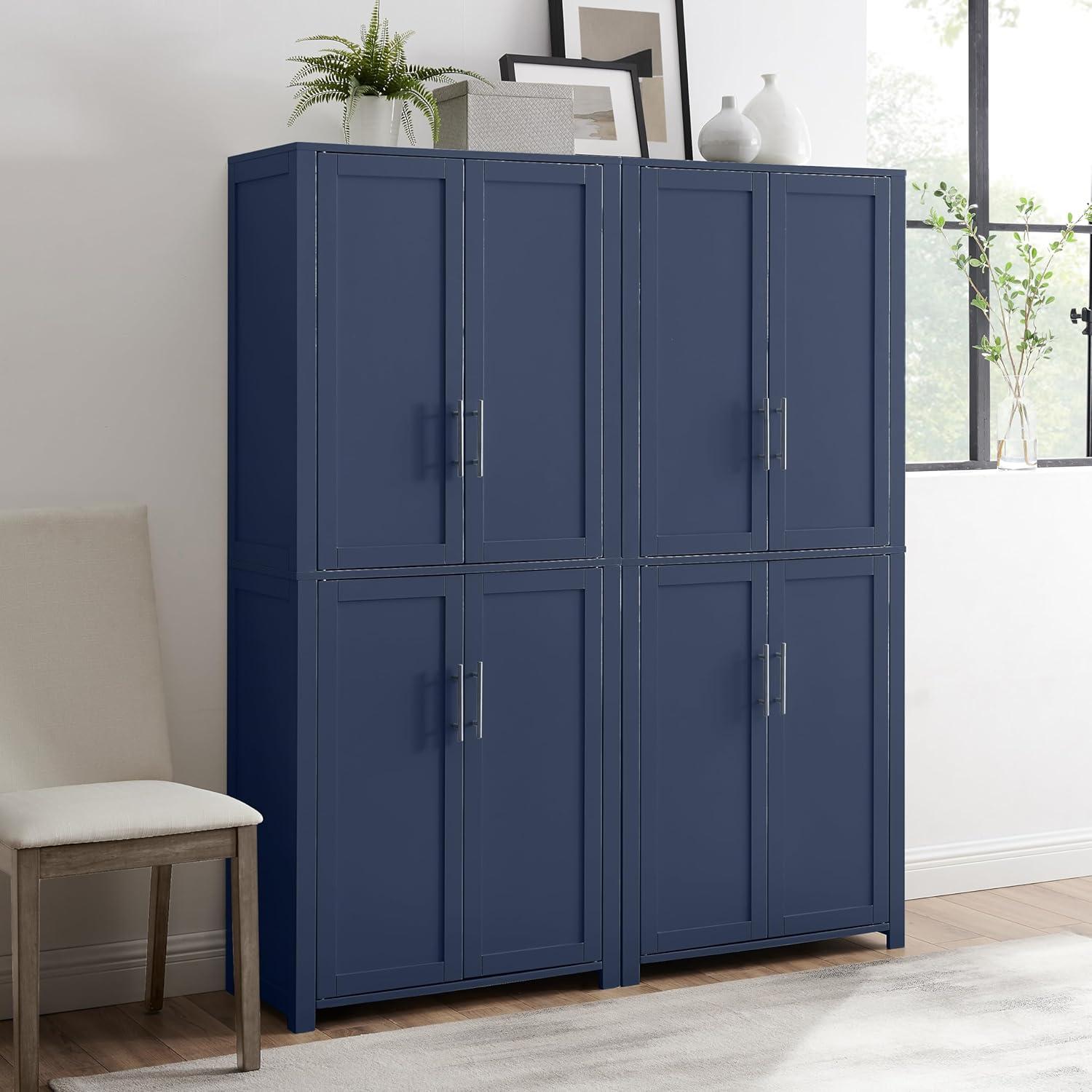 Crosley 67" Savannah 2pc Kitchen Storage Pantry Set Navy: Traditional Style, Wood Veneer, MDF Frame, 6 Shelves