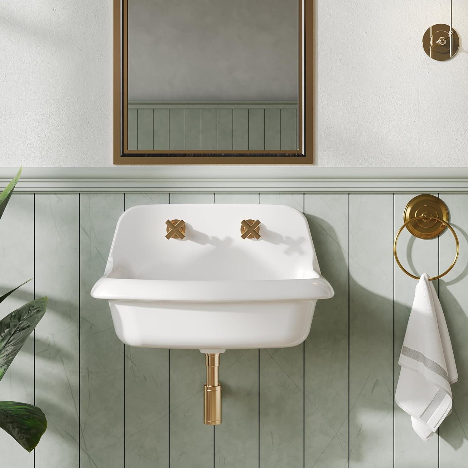 24-Inch White Ceramic Wall-Mounted Farmhouse Utility Sink