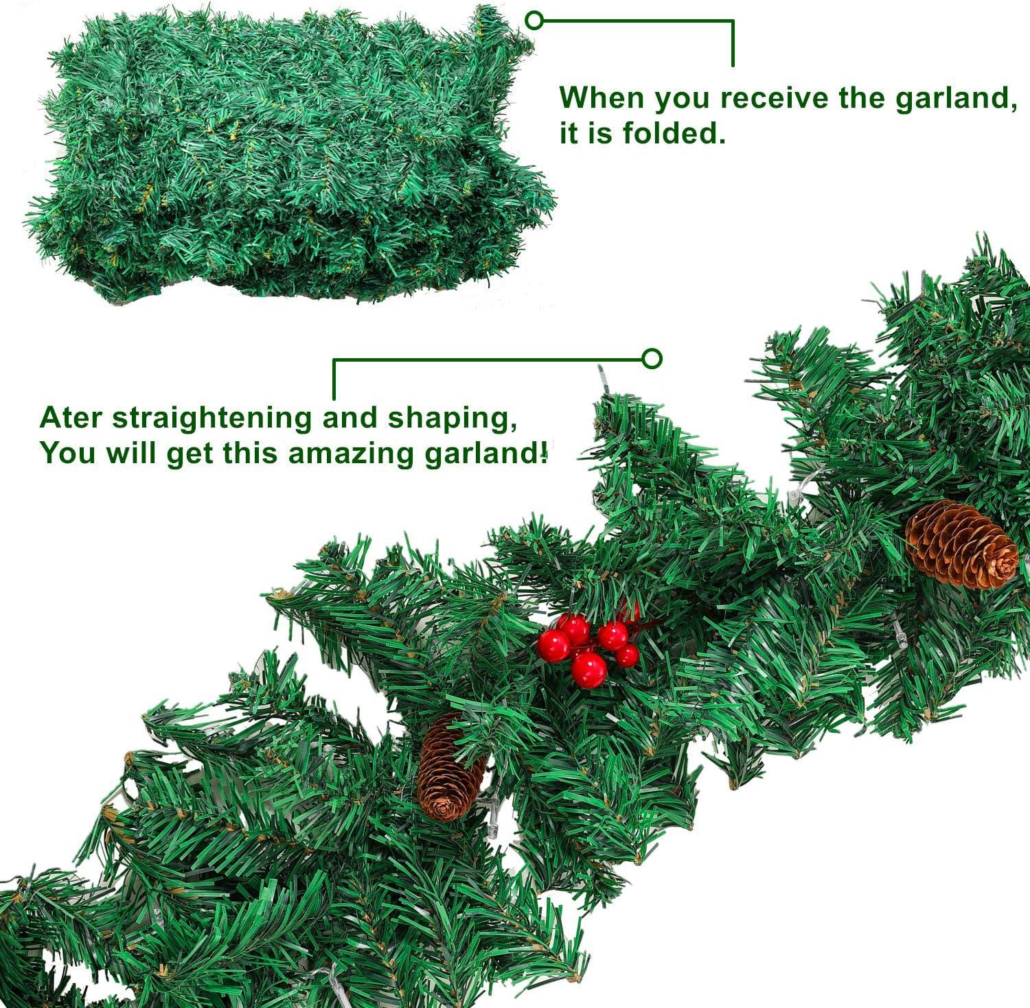 9 ft Pre-Lit Green Christmas Garland with Red Berries and Pine Cones