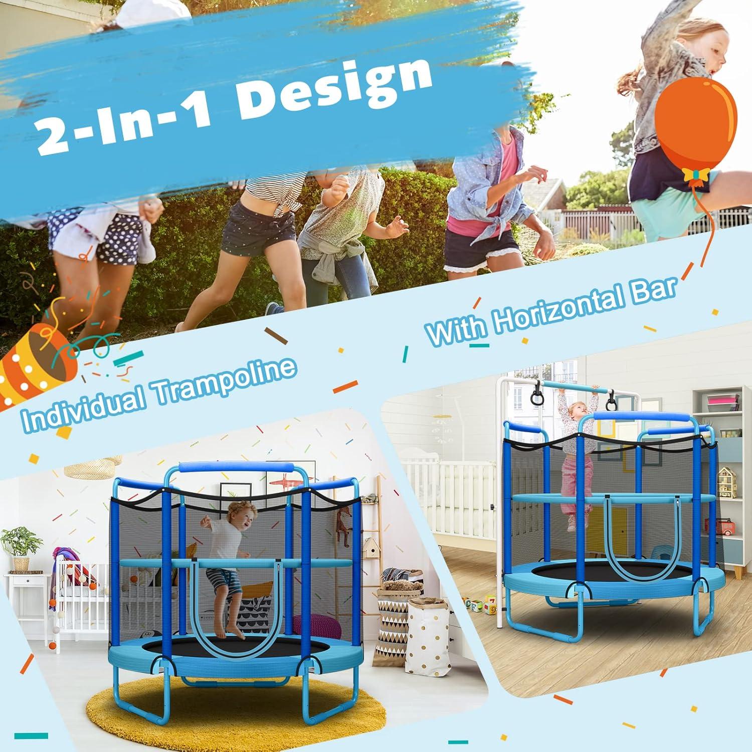 Gymax 5FT Kids 3-in-1 Game Seamless Trampoline W/ Enclosure Net Spring Pad In/ Outdoor