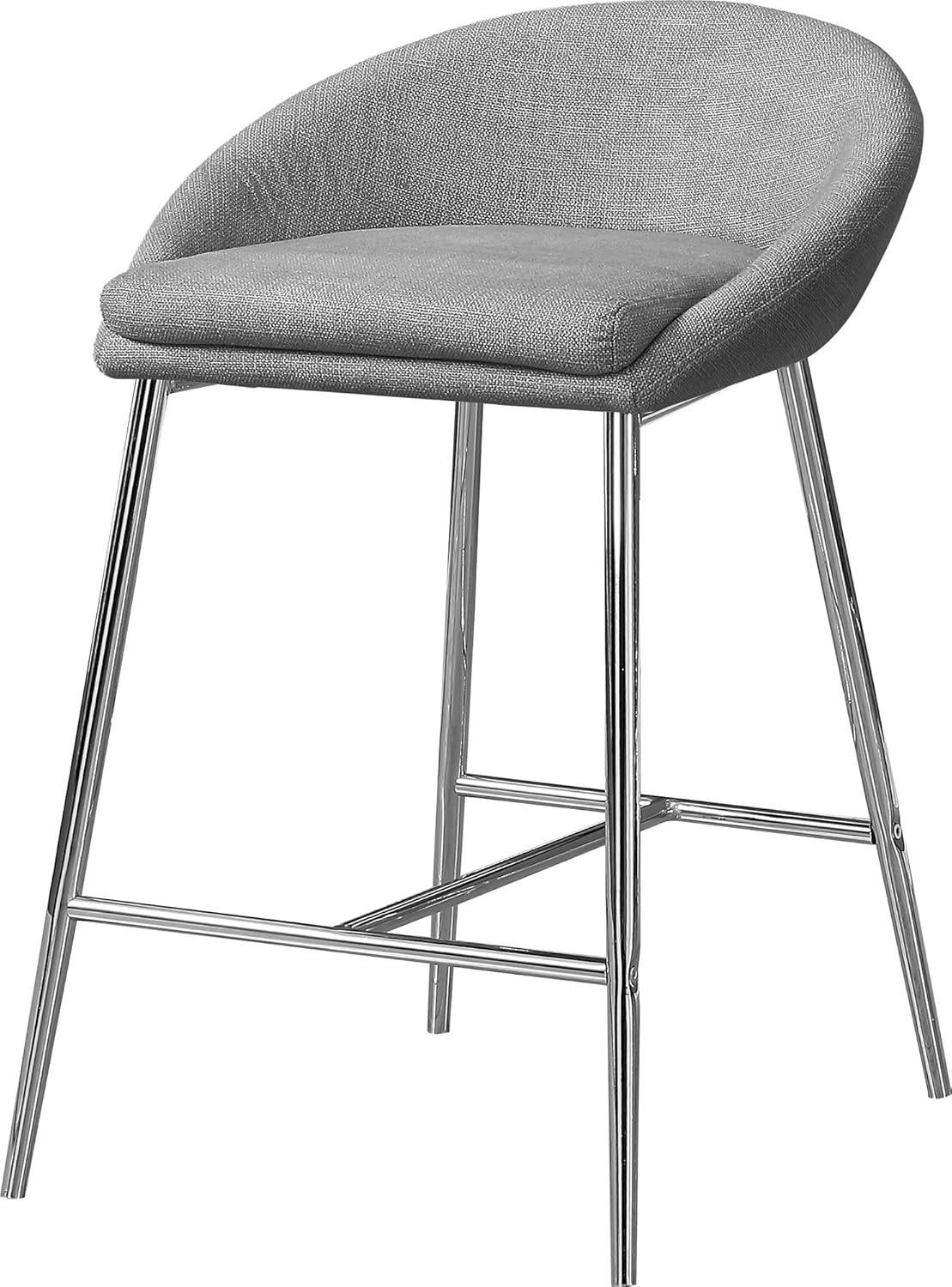 Bar Stool Set Of 2 Counter Height Kitchen Metal Fabric Grey Chrome