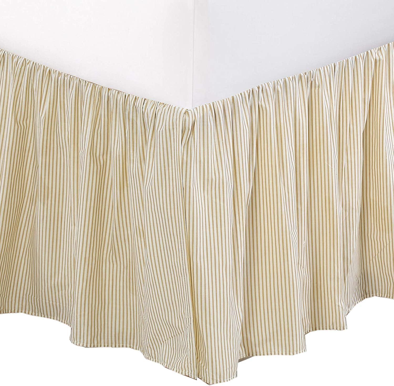 Golden Ivory Cotton Striped Ruffled Queen Bed Skirt