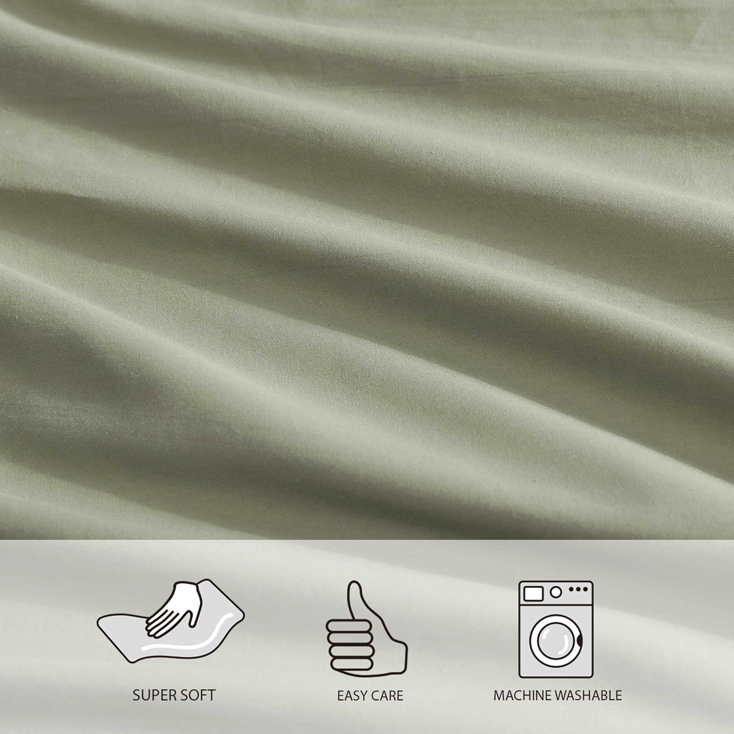Solid Scallop Sage Green Cotton King 15 in. Drop Bed Skirt