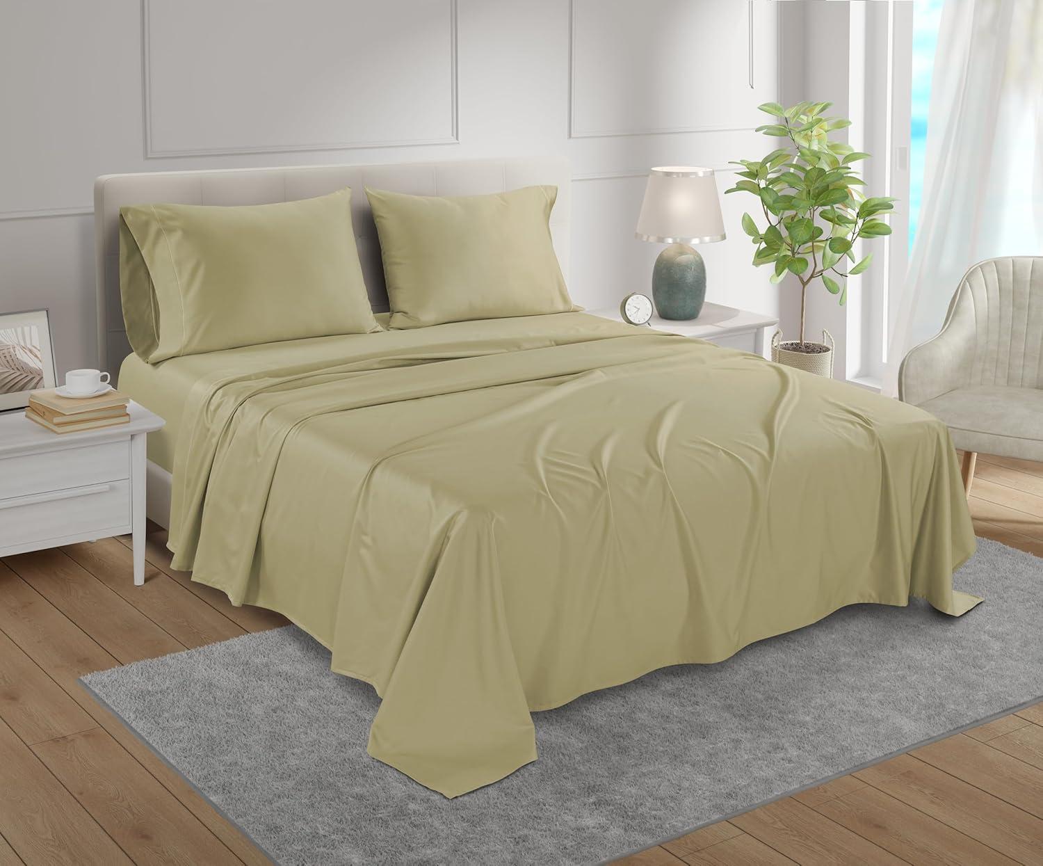 100% Cotton Bed Sheets Queen Size Bed Set, 800 Thread Count Deep Pocket Queen Sheet Set, No lint Soft Breathable Sateen Weave 4-Piece Egyptian Cotton Sheets, Fits upto 17", Machine Washable- Seafoam