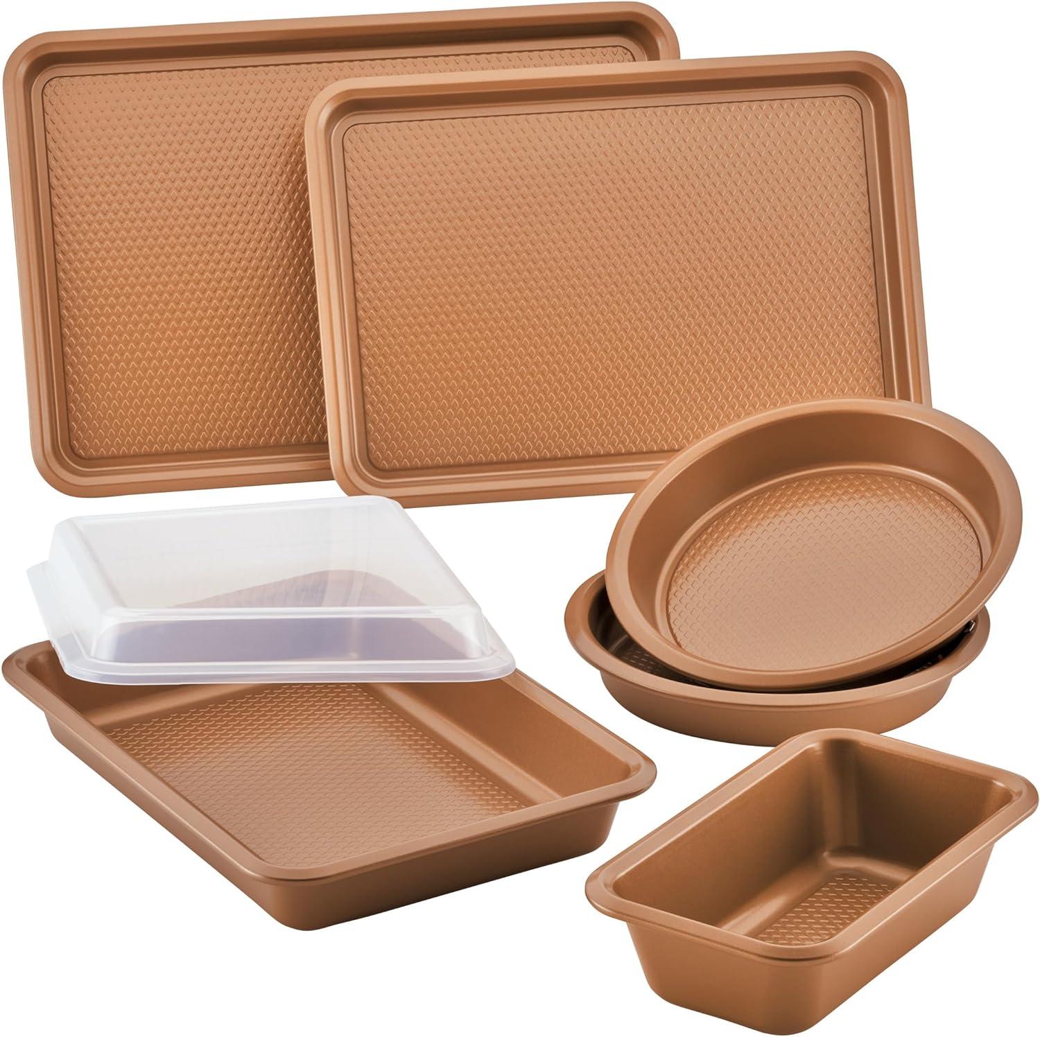 Ayesha Curry Ayesha Curry Bakeware Nonstick Cookie Pan, Loaf Pan, And Cake Pan Set, 7-Piece, Copper