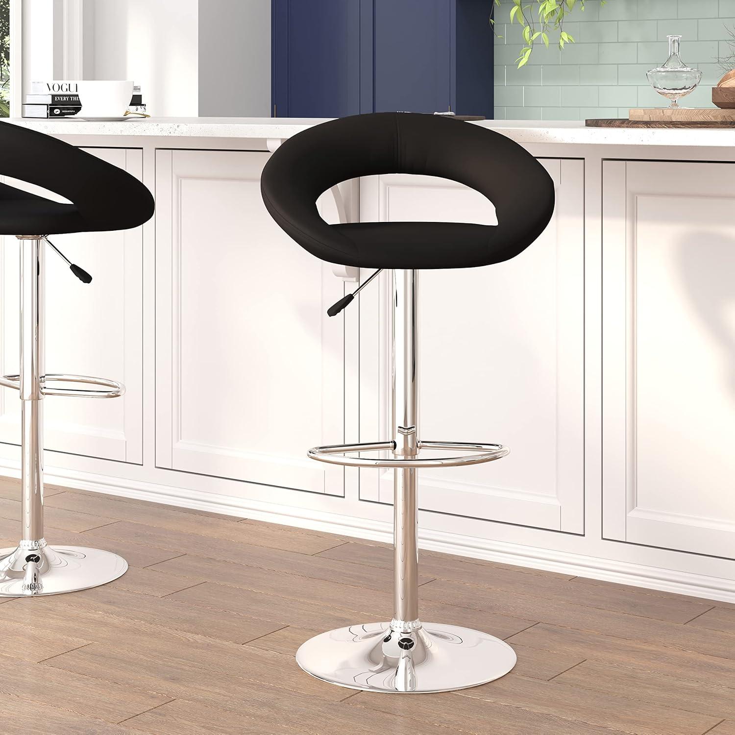 Flash Furniture Contemporary Vinyl Rounded Orbit-Style Back Adjustable Height Barstool with Chrome Base
