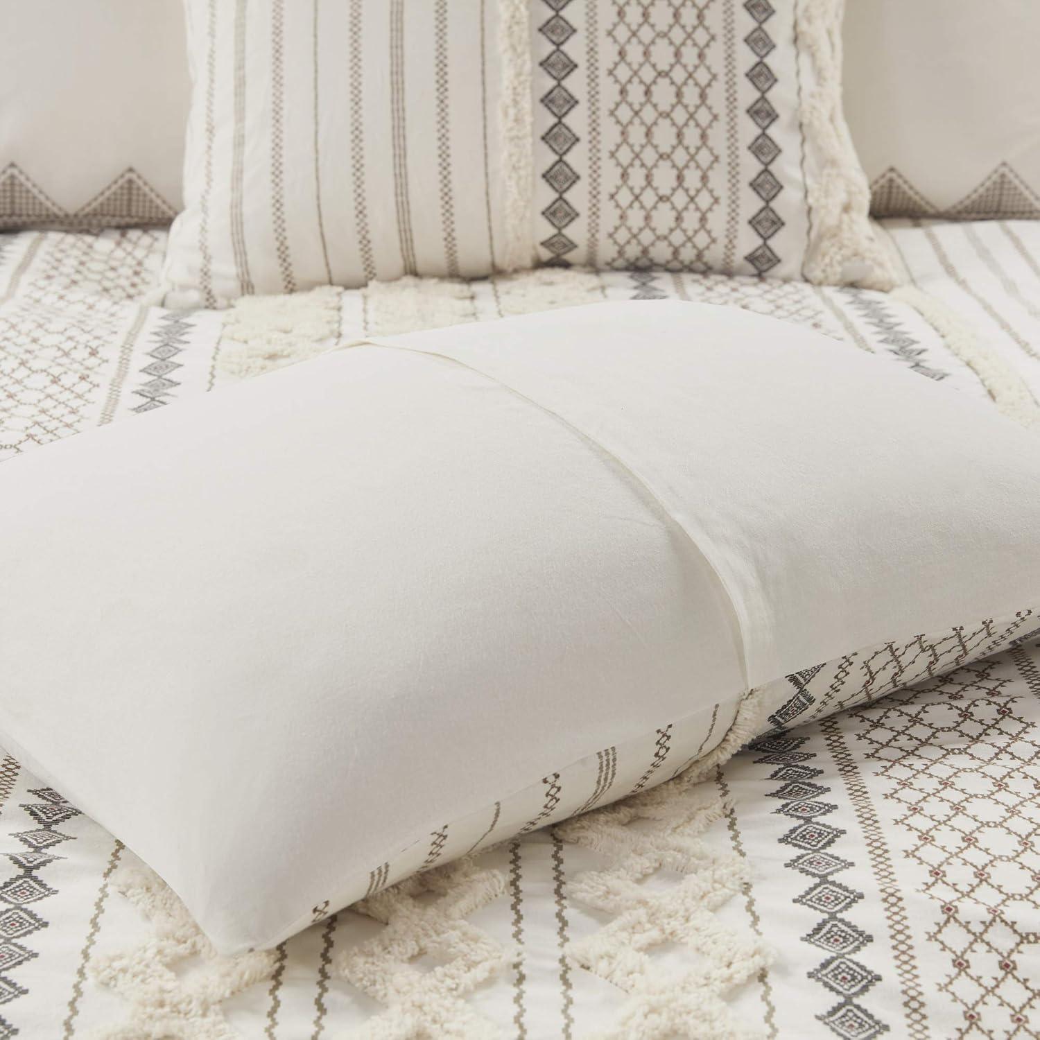 Ivory Full/Queen Cotton Comforter Set with Chenille Tufting