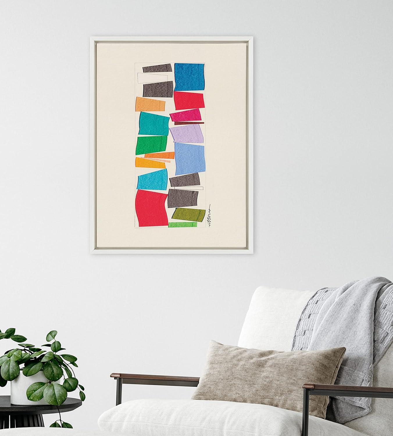Colorful Geometric Abstract Canvas Wall Art with White Frame