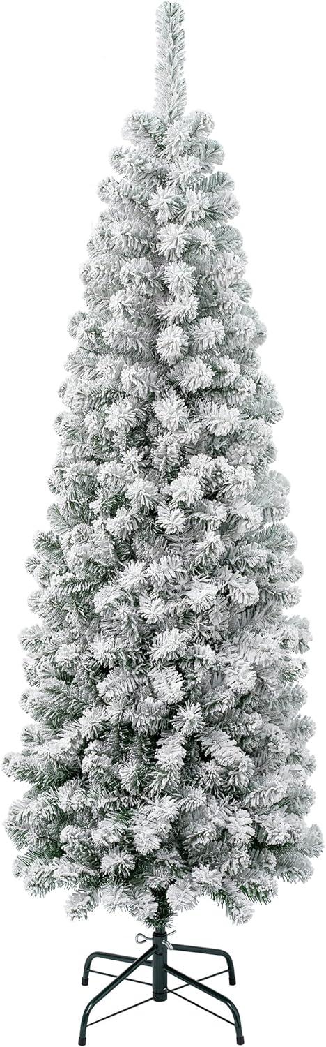 National Tree Company First Traditions Unlit Pencil Slim Flocked Acacia Hinged Artificial Christmas Tree