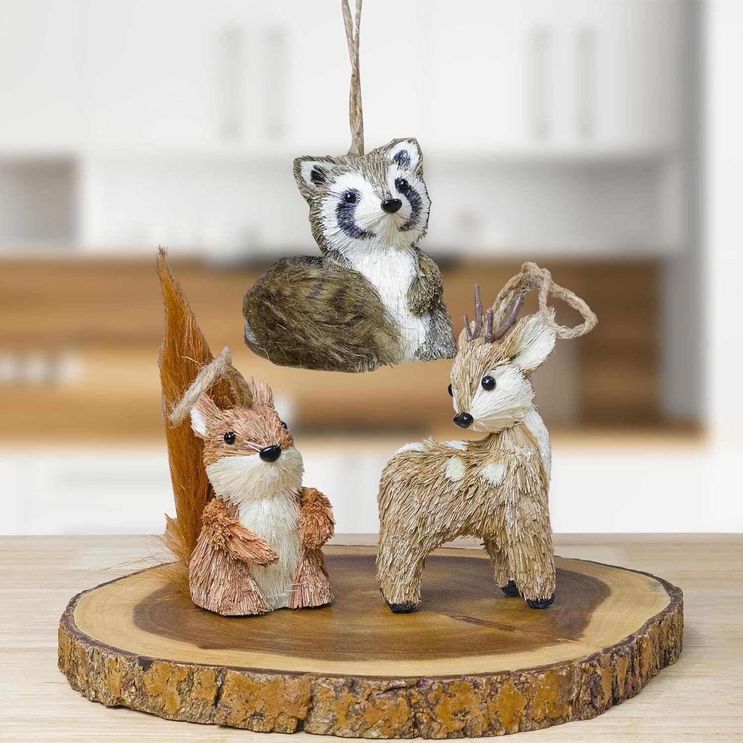 AuldHome Woodland Friends Figurines (Set of 3, Deer/Raccoon/Squirrel); Forest Animals Decor for Fall, Christmas, Winter and Themed Decor or Parties