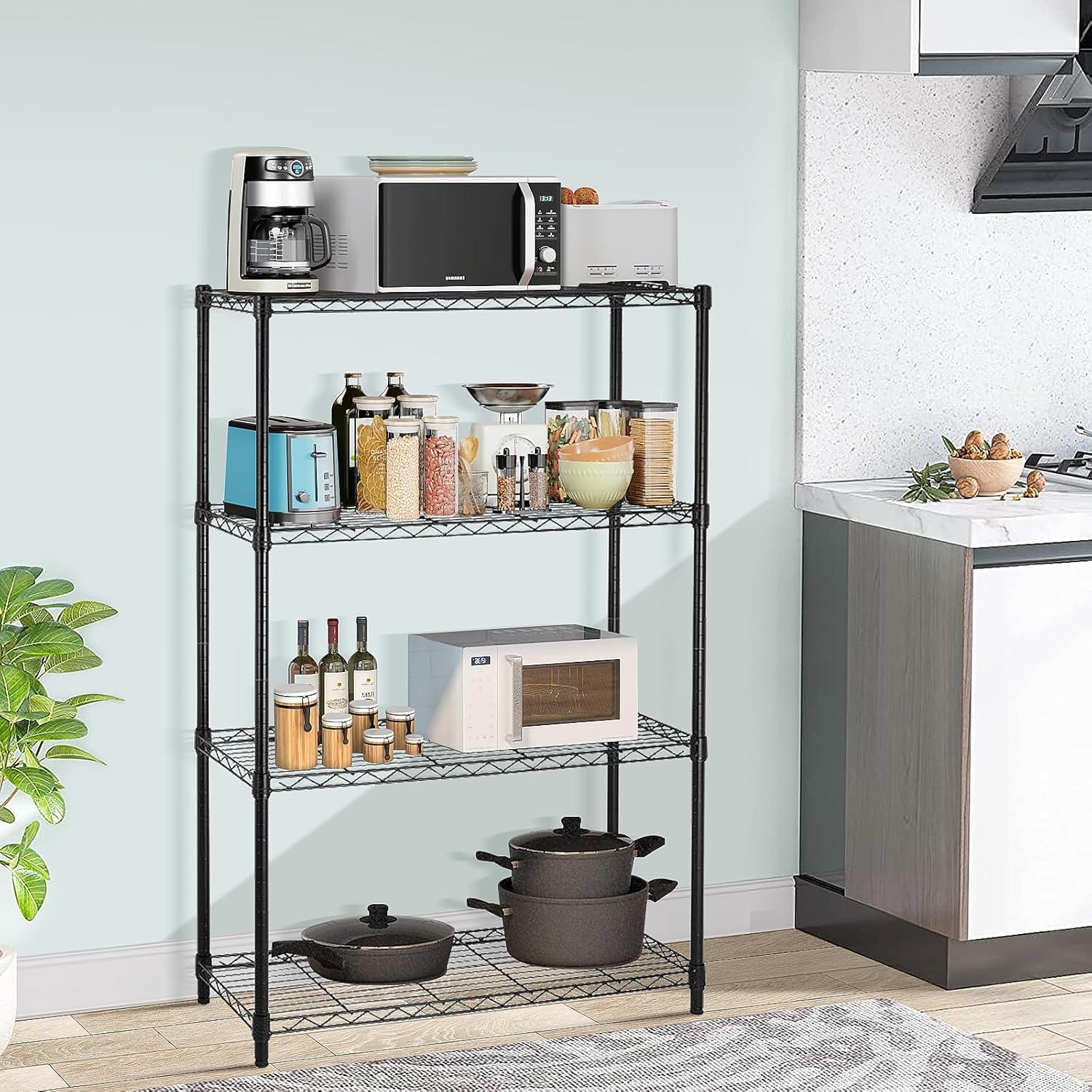 Black 4-Tier Adjustable Steel Wire Storage Shelf