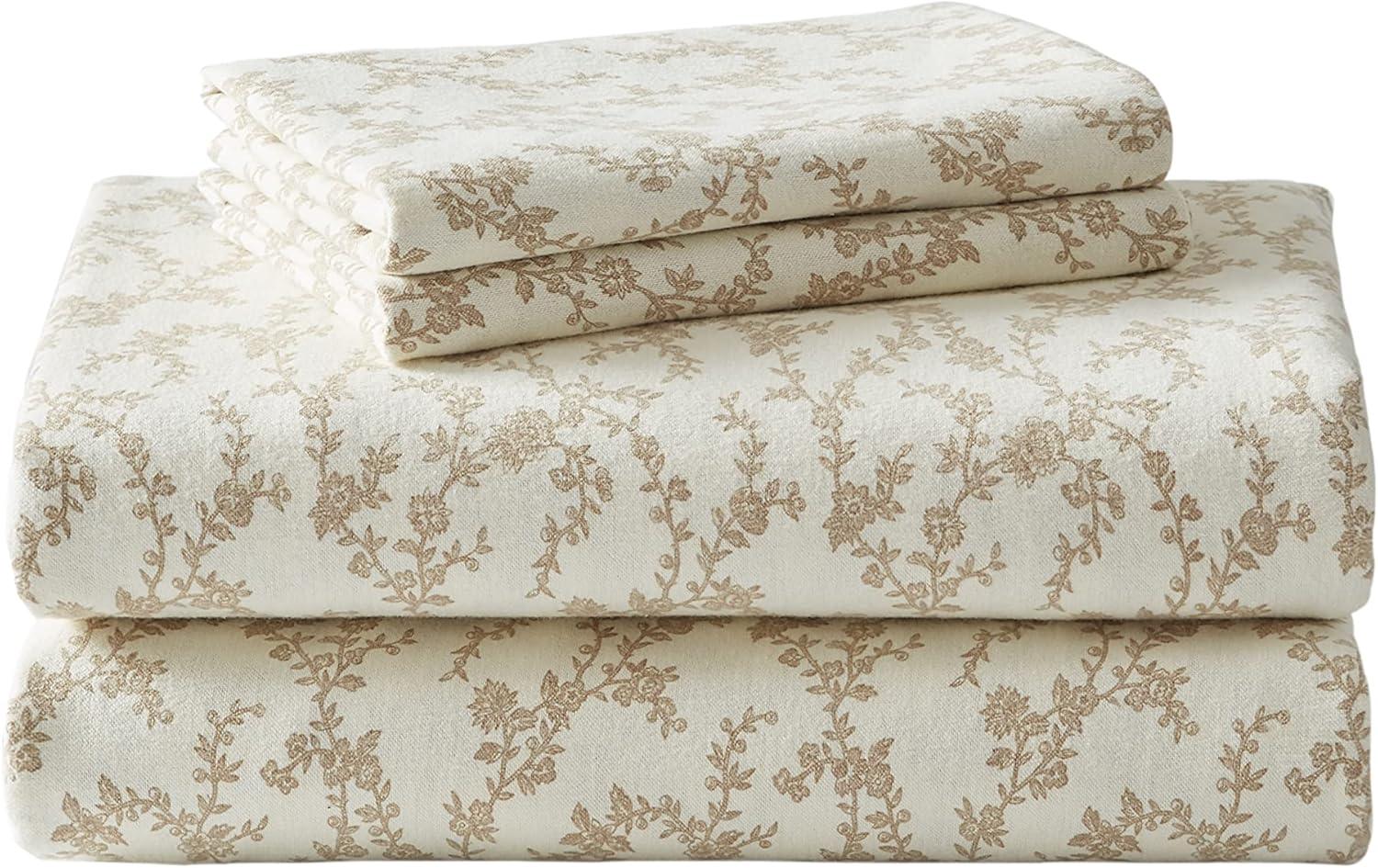 Laura Ashley Victoria Flannel Sheet Set Queen - Beige