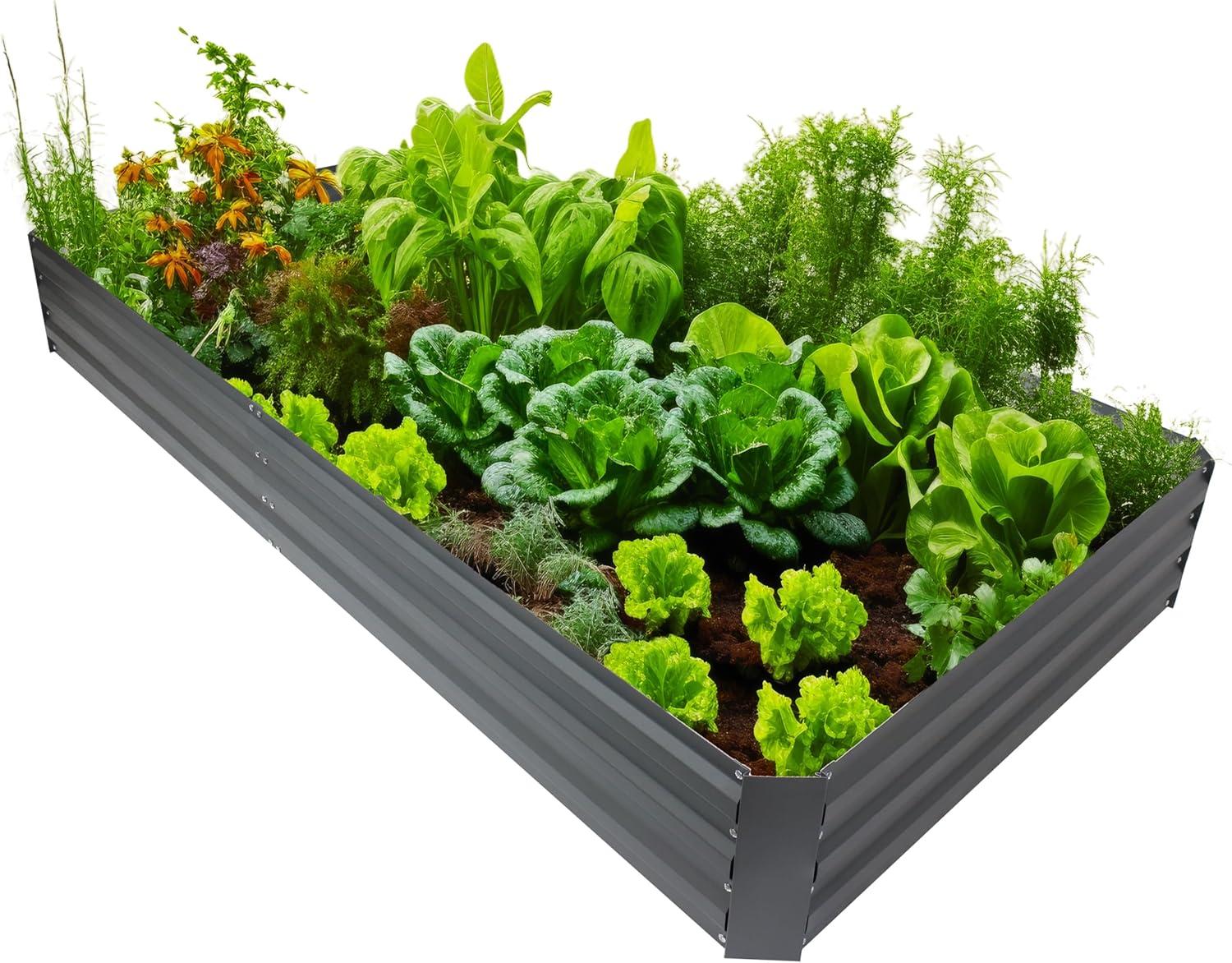 Sunnydaze Galvanized Steel Rectangle Raised Garden Bed - 4' x 8' - Gray