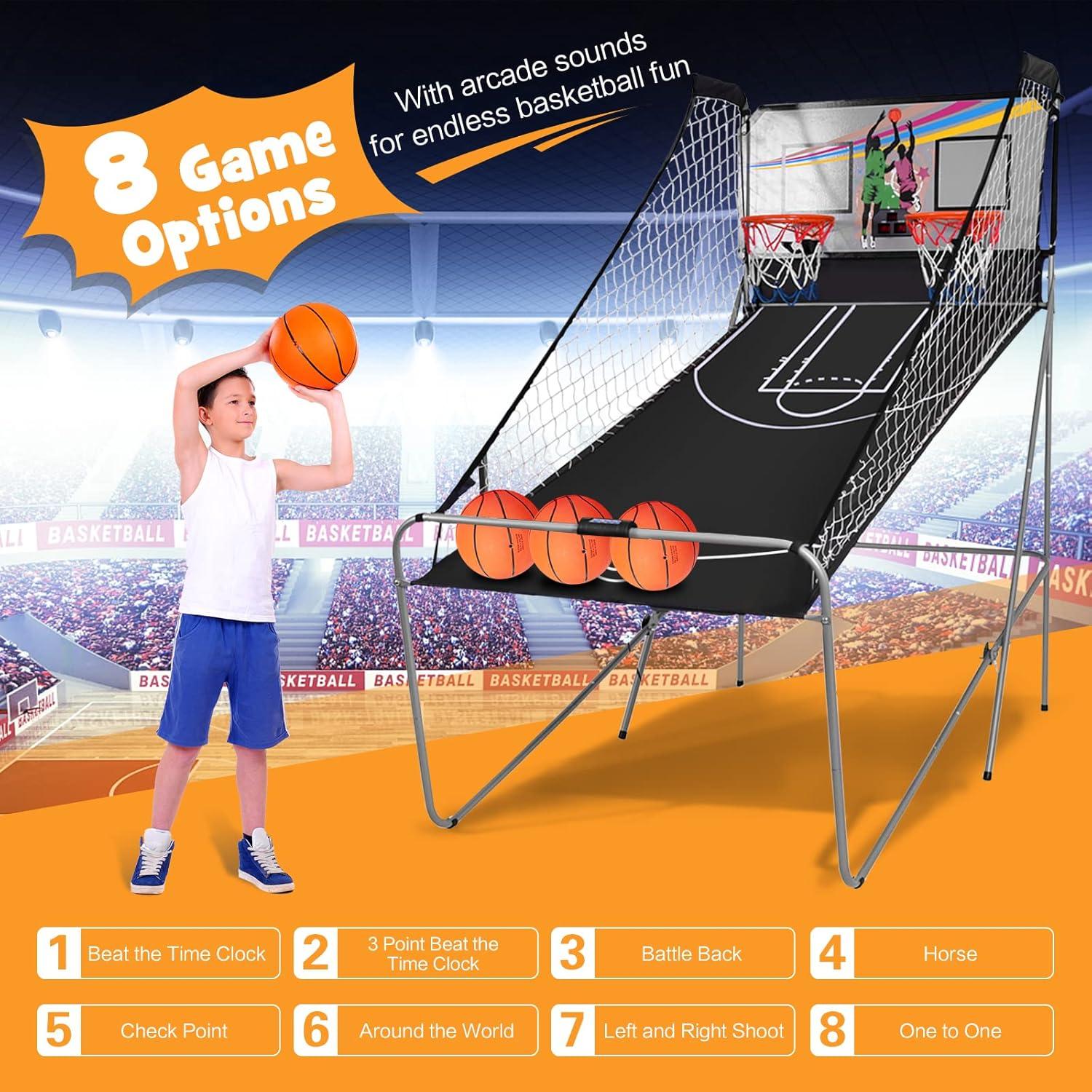 Dual LED Electronic Basketball Arcade Game with 4 Balls and Foldable Design