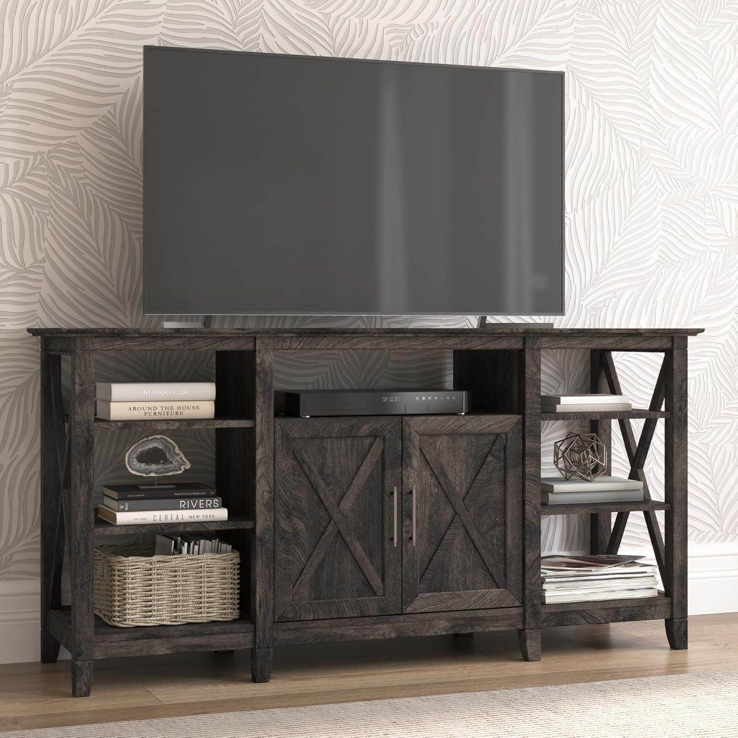 Key West 60'' Dark Gray Hickory Media Console with Adjustable Shelves