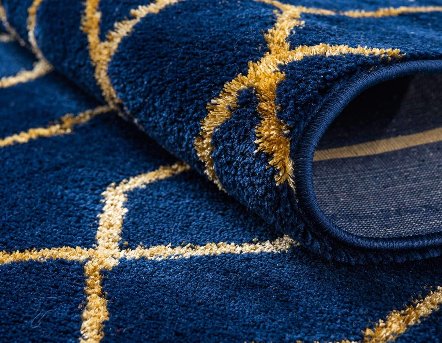 Glam Navy Blue Gold Area Rug