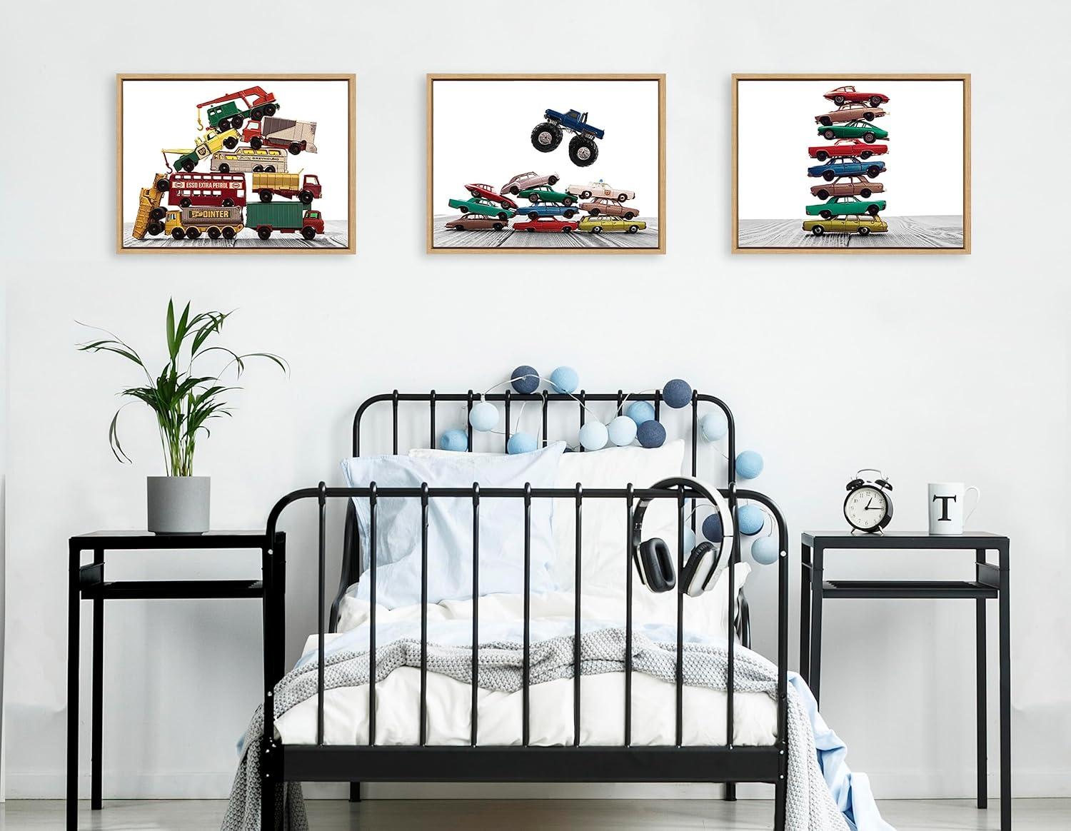 Colorful Stacked Toy Cars Canvas Art for Kids Nursery