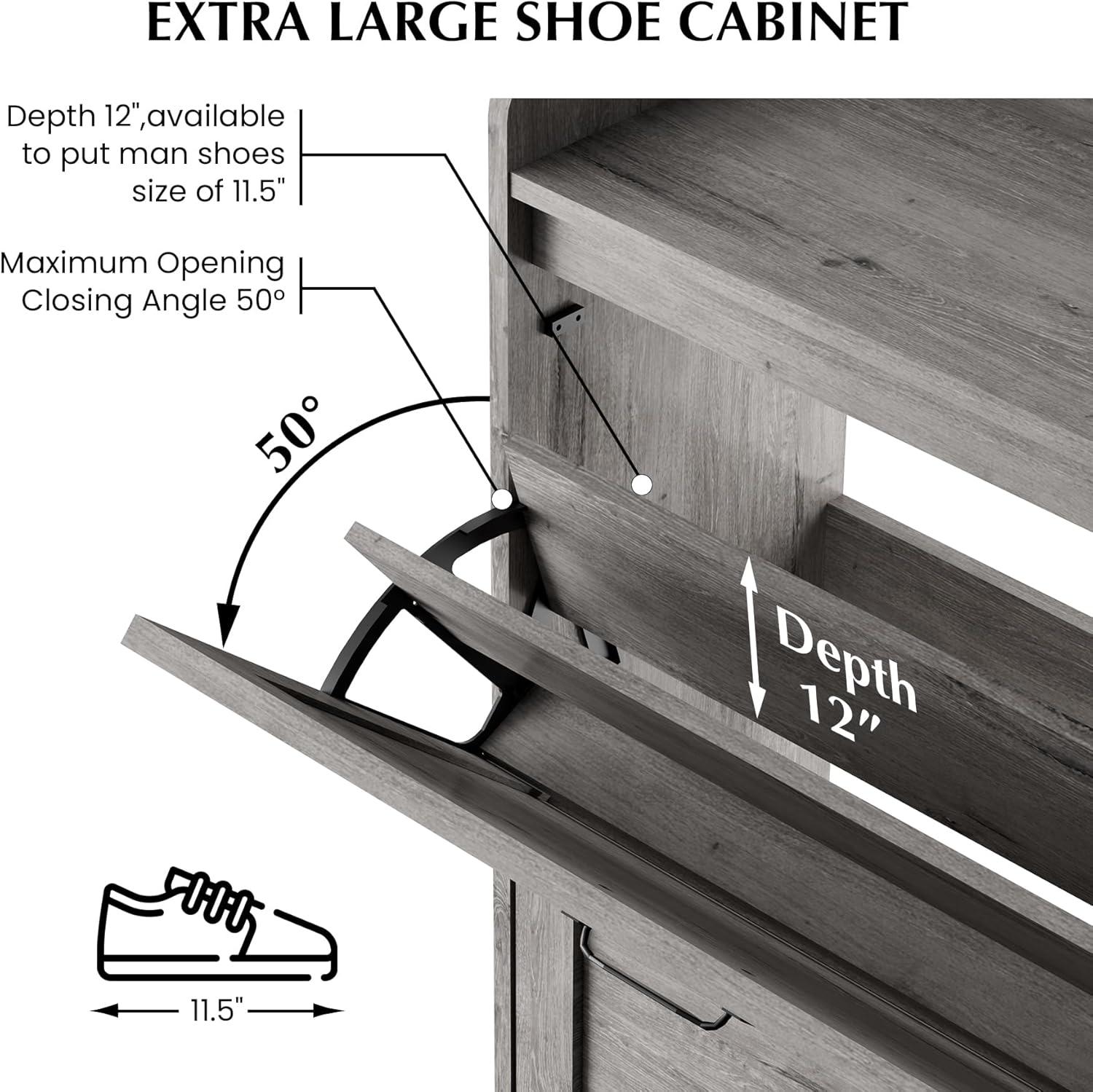 FOLDLIFE Narrow Shoe Storage Cabinet with 2 Flip Drawers, Drawers and Metal Legs,Large Capacity Entryway Shoe Rack for Entryway,Grey