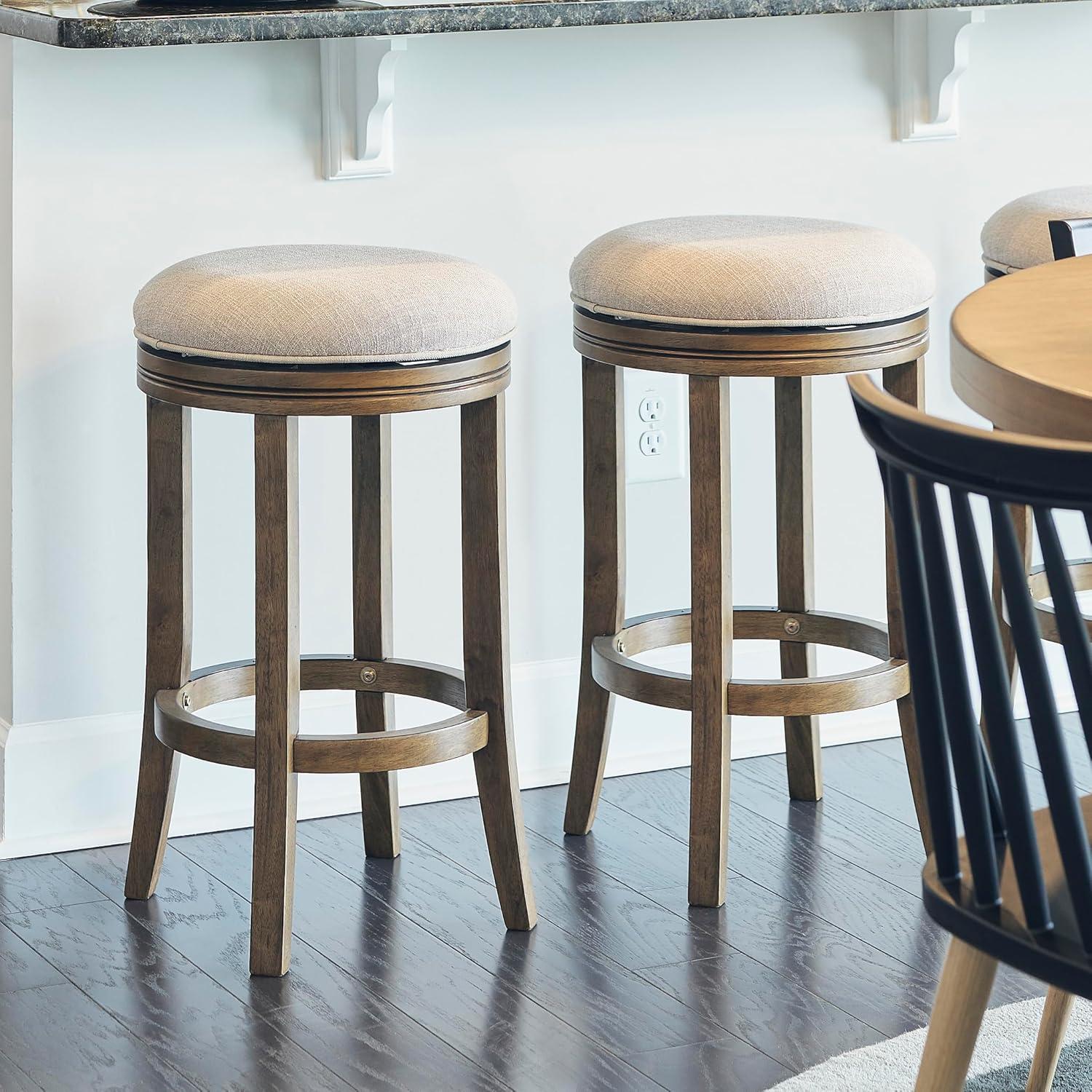 Victoria Honeysuckle Wood Swivel Bar Height Stool with Cream Upholstered Seat