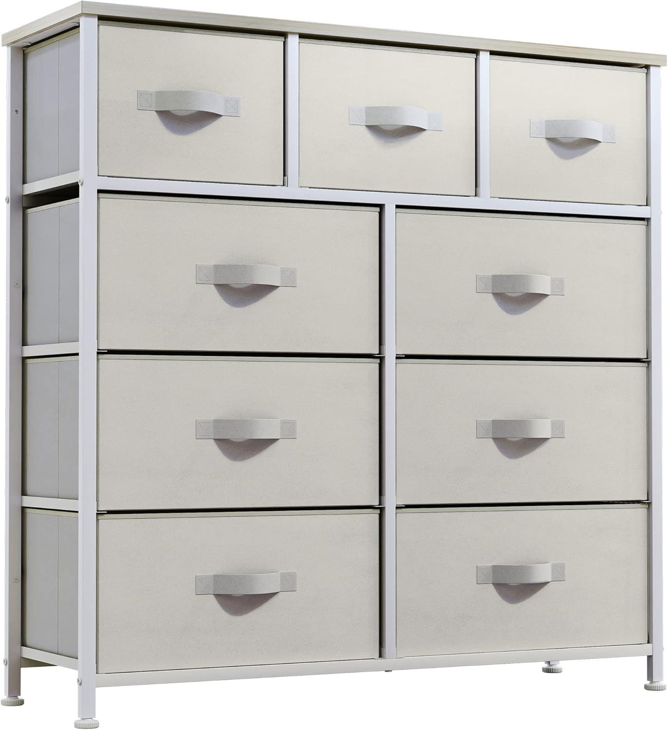 Uforic Drawer Dressers For Bedroom, 9 Storage Dresser Fabric Unit for Living Room, Hallway, and Closets, Cream White