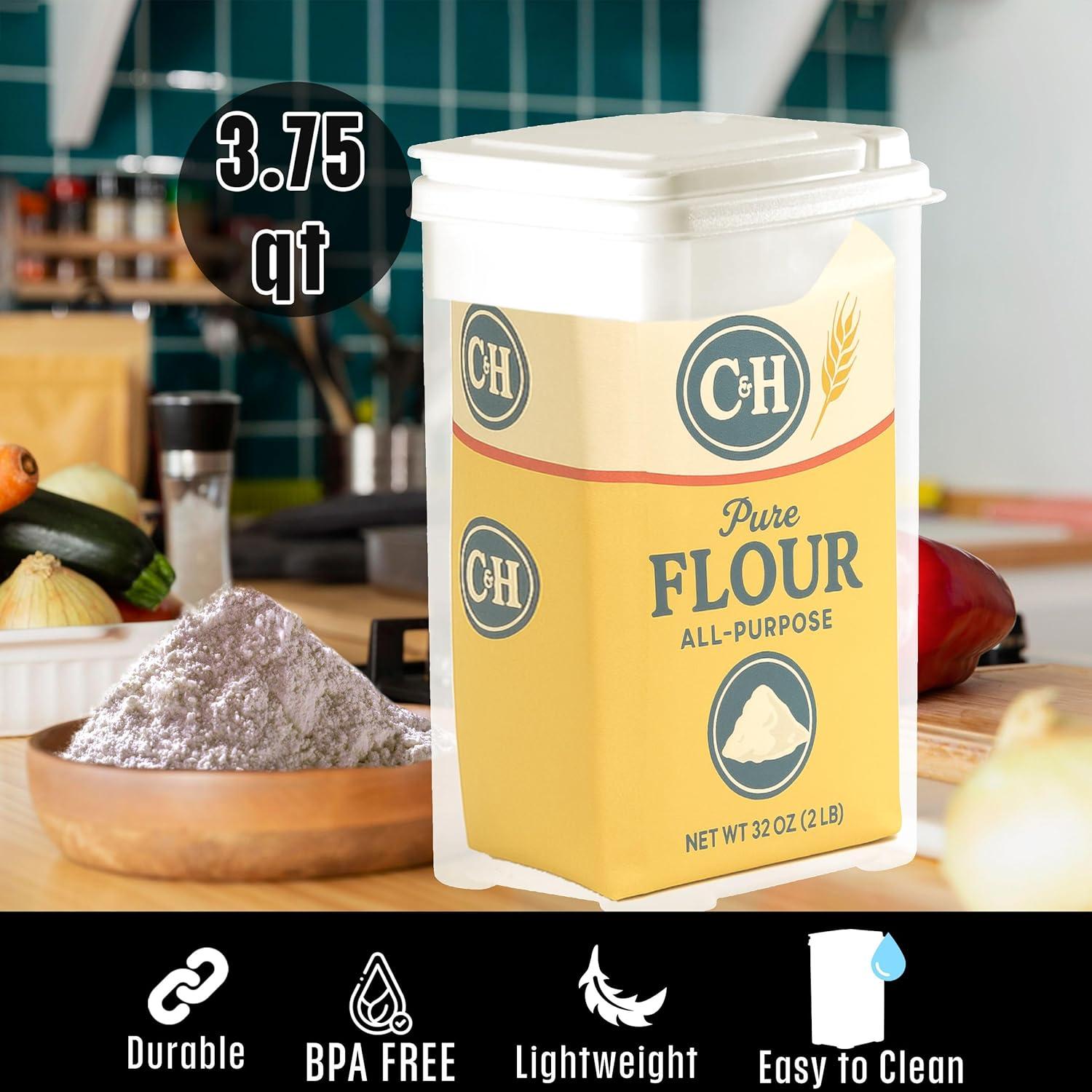 Buddeez Flour and Sugar Container - 3.75 Quart All Purpose Kitchen Organization and Storage Unit, Large Food Storage Container For Kitchen and Organizing Your Pantry (with Scoop)