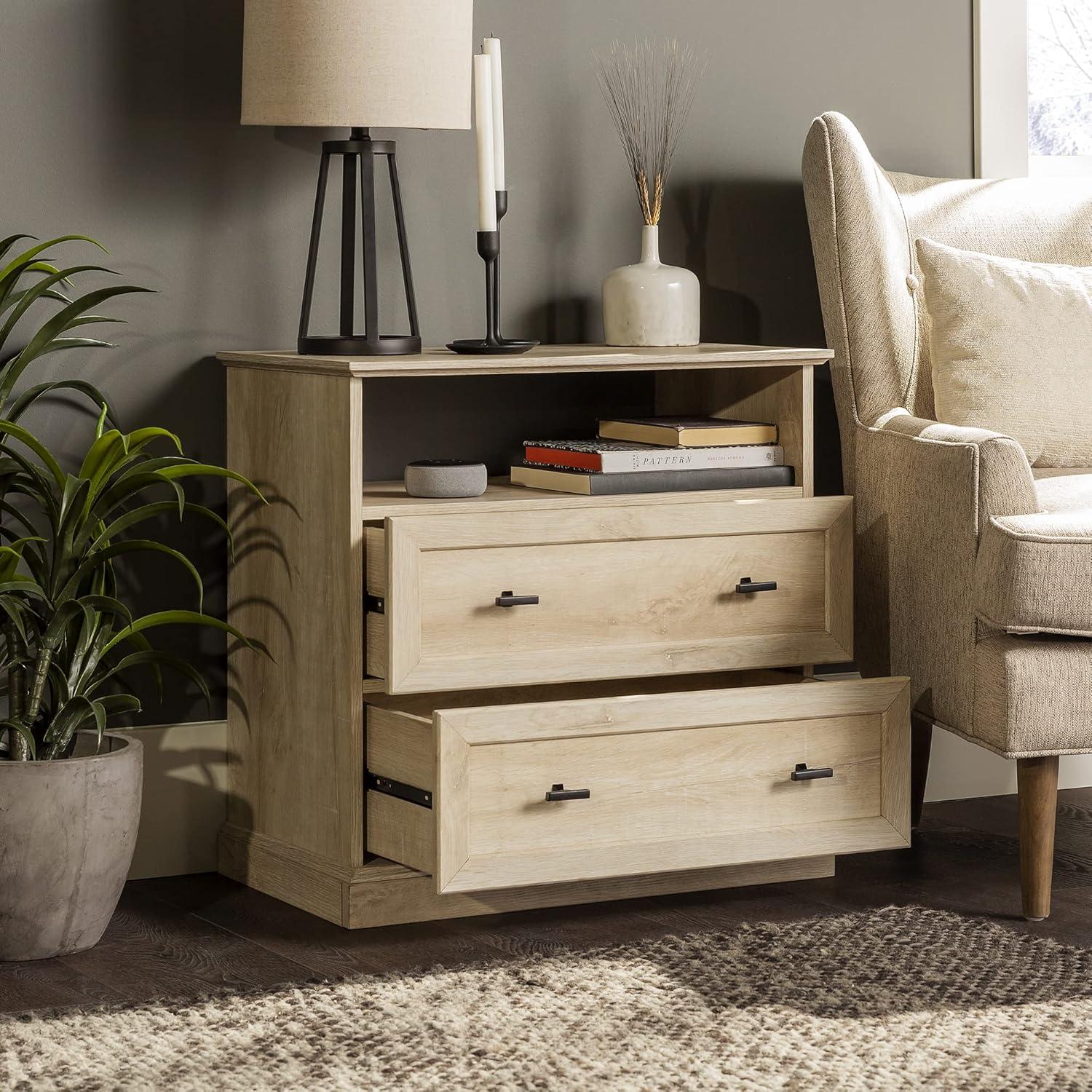 White Oak 2-Drawer Nightstand Set with Open Cubby