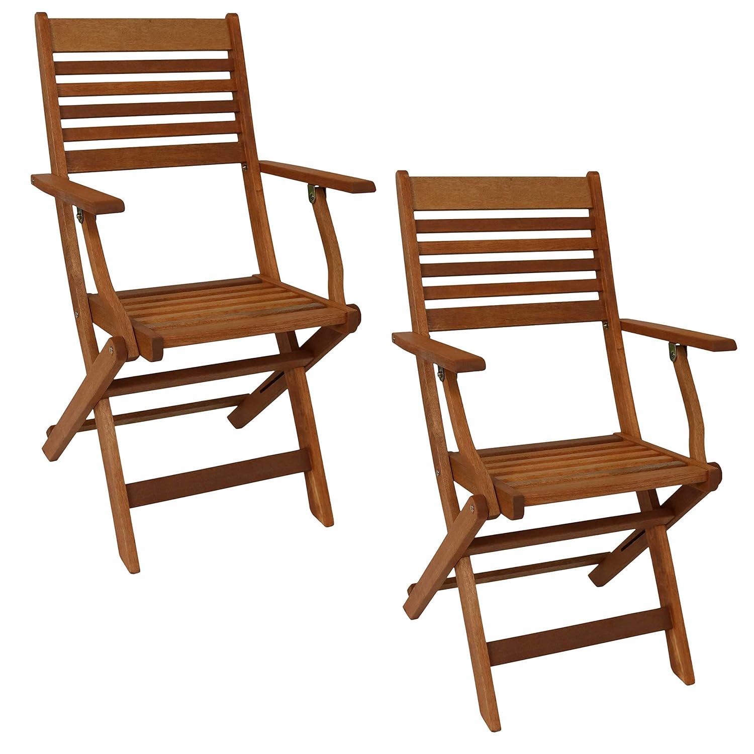 Sunnydaze Meranti Wood with Teak Oil Finish Wooden Folding Patio Lawn Slatted Arm Chairs Set - Brown - 2pk