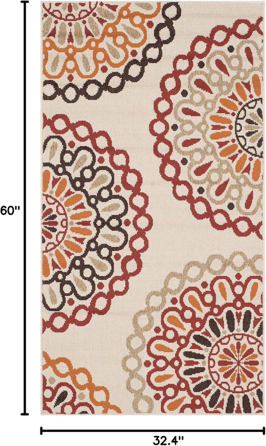 SAFAVIEH Veranda Axum Geometric Indoor/Outdoor Area Rug, 2'7" x 5', Cream/Red